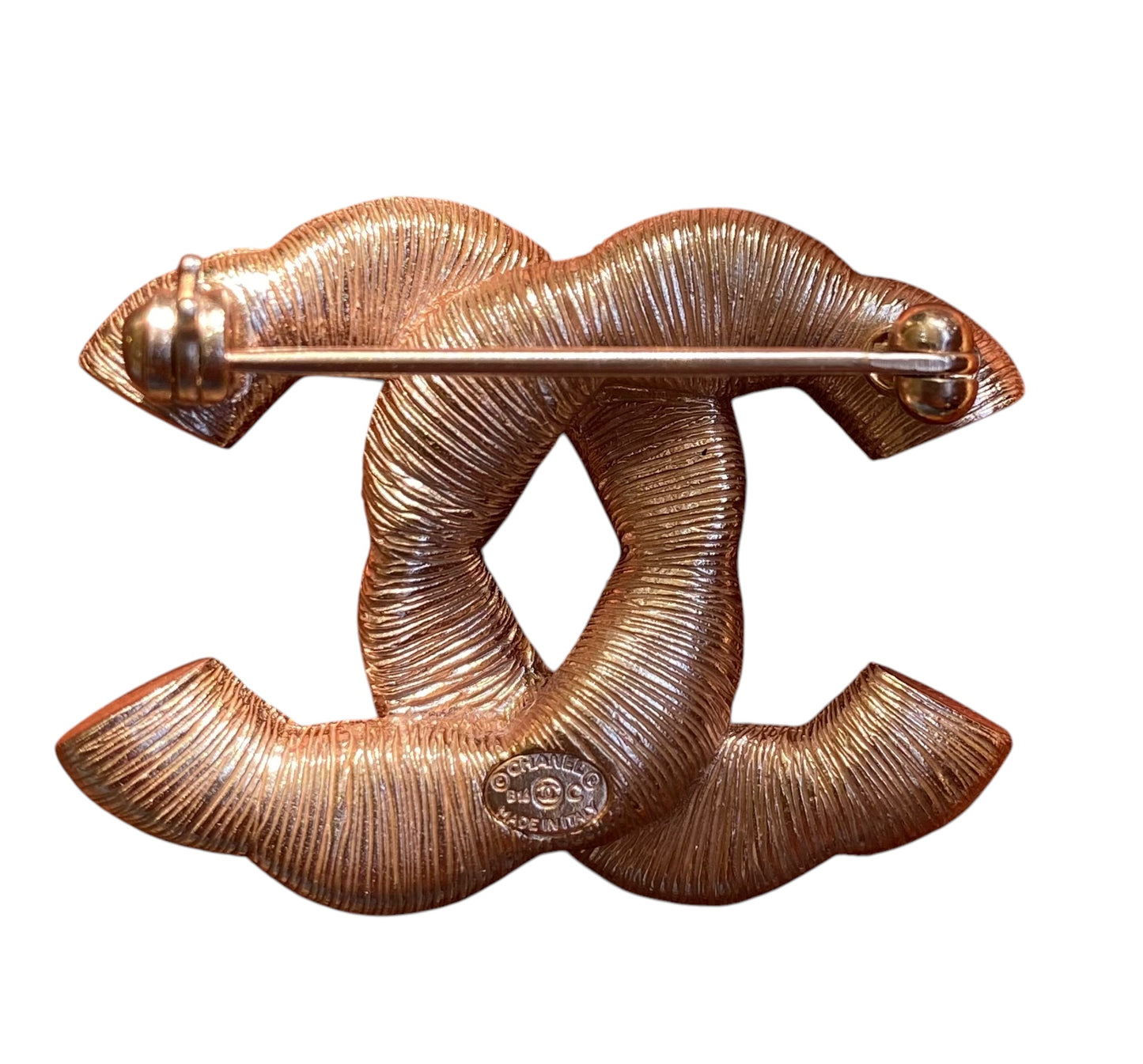 Chanel 2016 Pink Crystal Twisted CC Brooch Rose Gold