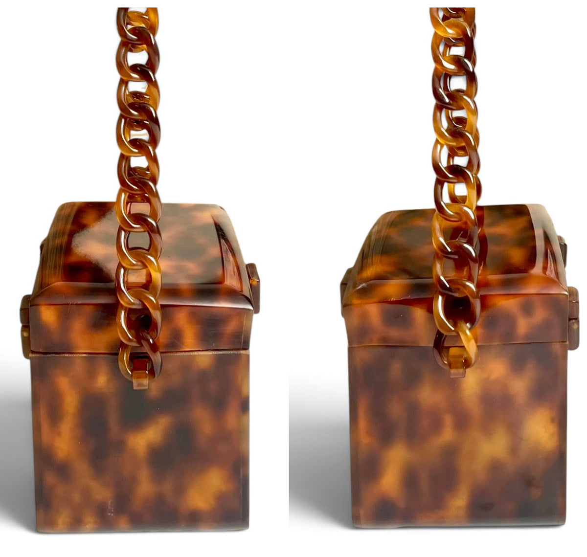 EXTRA RARE Vintage Chanel 1994-1996 Tortoiseshell Plexiglass Mini Box Vanity Bag