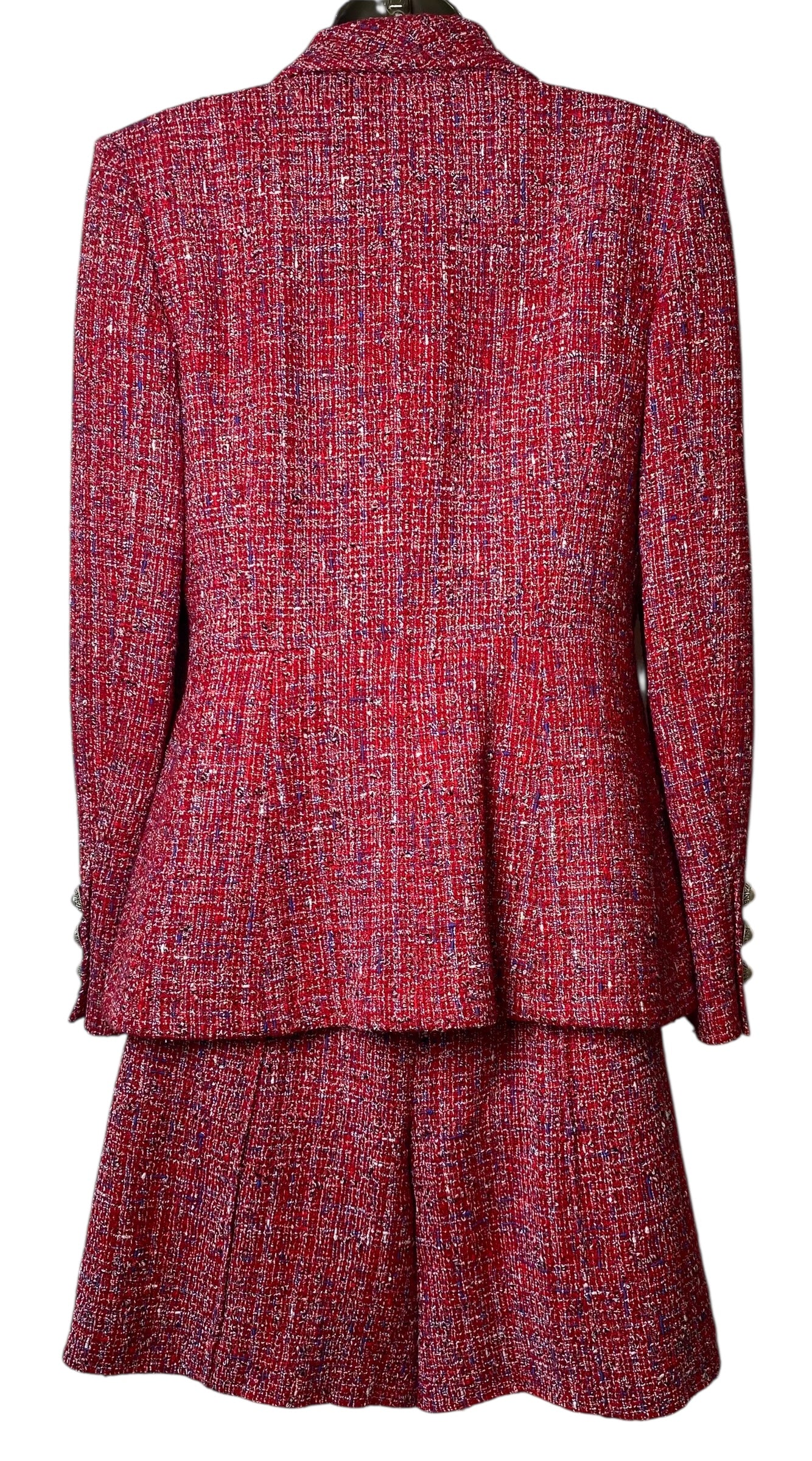 Chanel 19C La Pausa Red Tweed Pearl Jacket and Shorts Suit SET FR 36/38