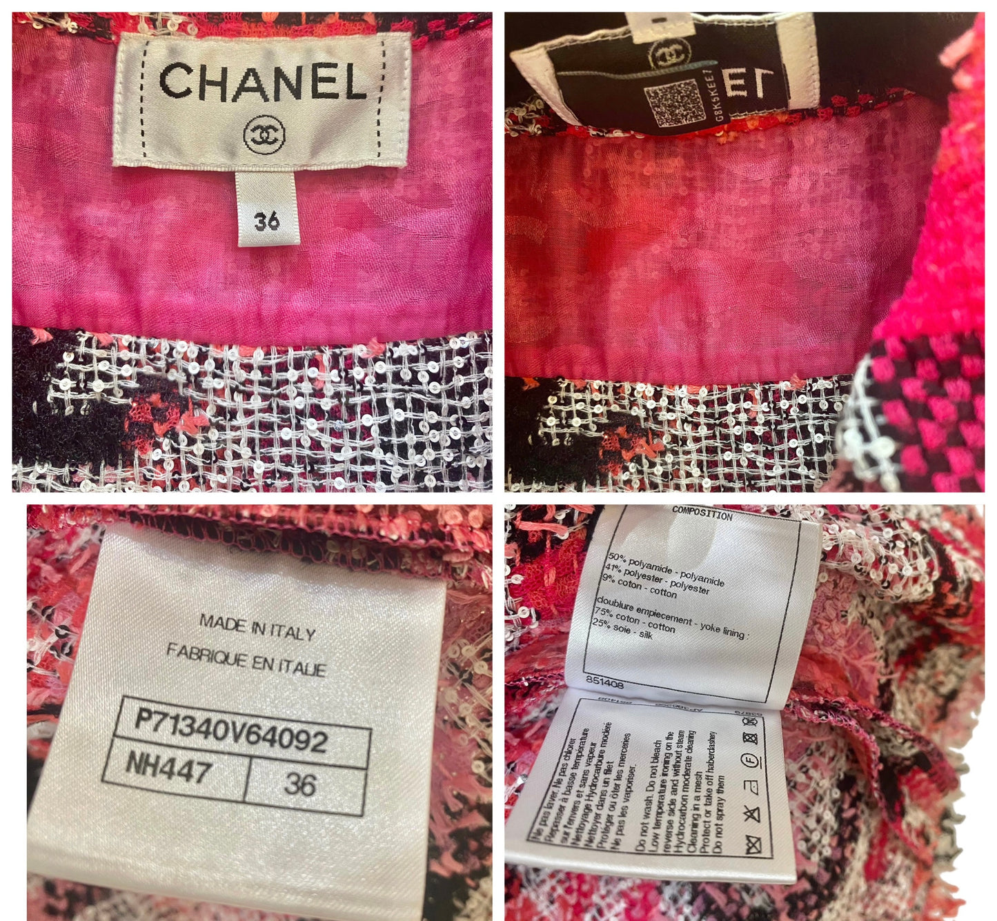 Chanel 22M Coco Beach CC Logo Pink Sequin Fantasy Tweed Blouse Vest FR 36
