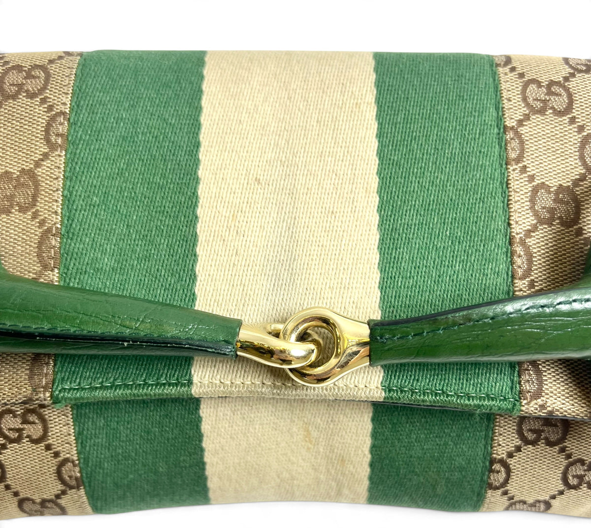 Gucci Large 1955 Tom Ford Classic Green Ivory GG Monogram Horsebit Clutch Handbag GHW