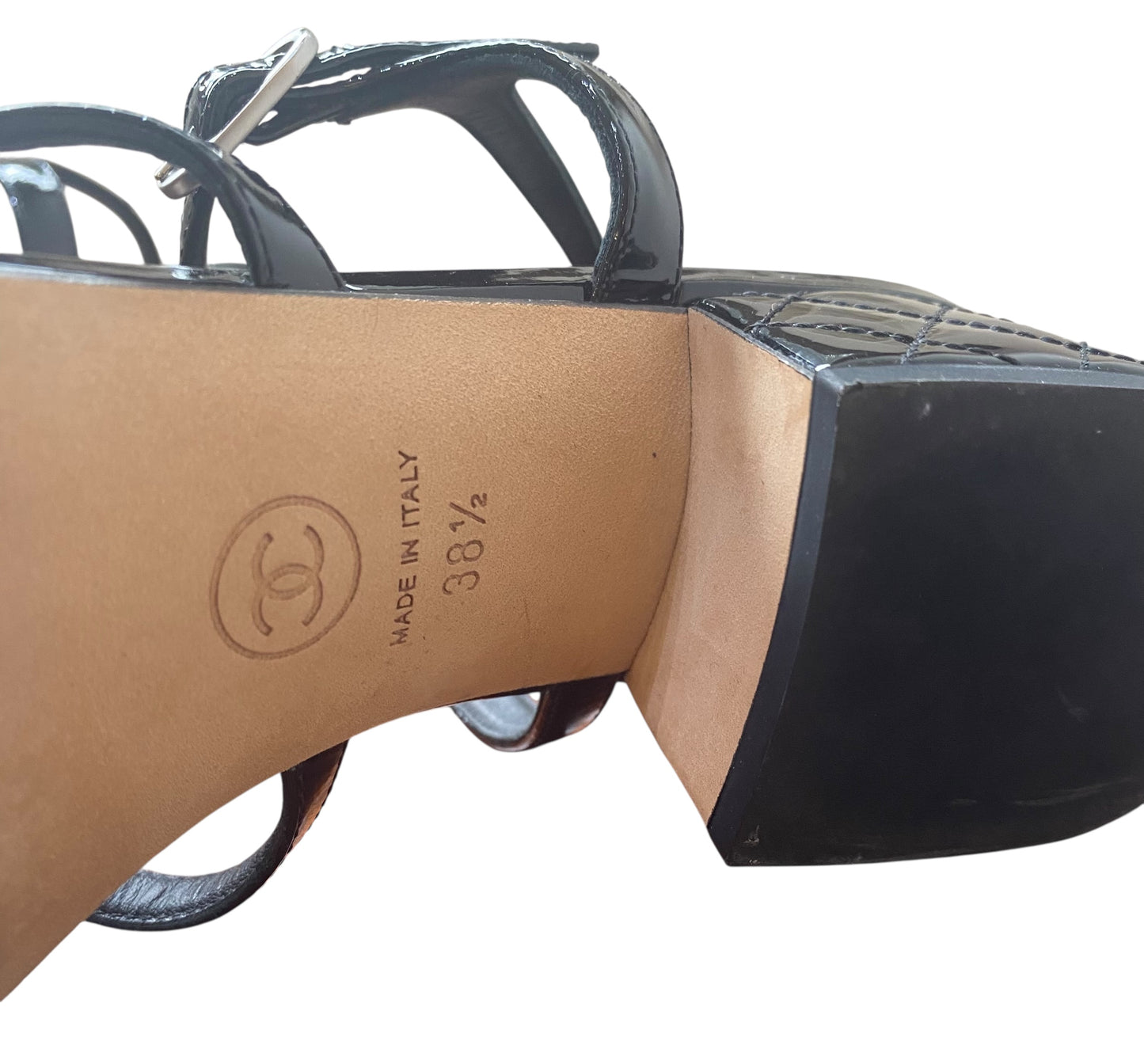 Chanel 2022 Black Patent CC Logo Thong Sandals EU 38.5