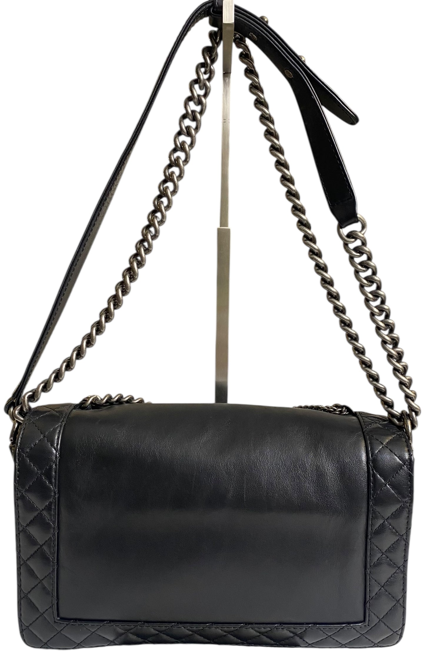 Chanel 13A Enchained Boy Bag Black Leather Old Medium Flap Bag