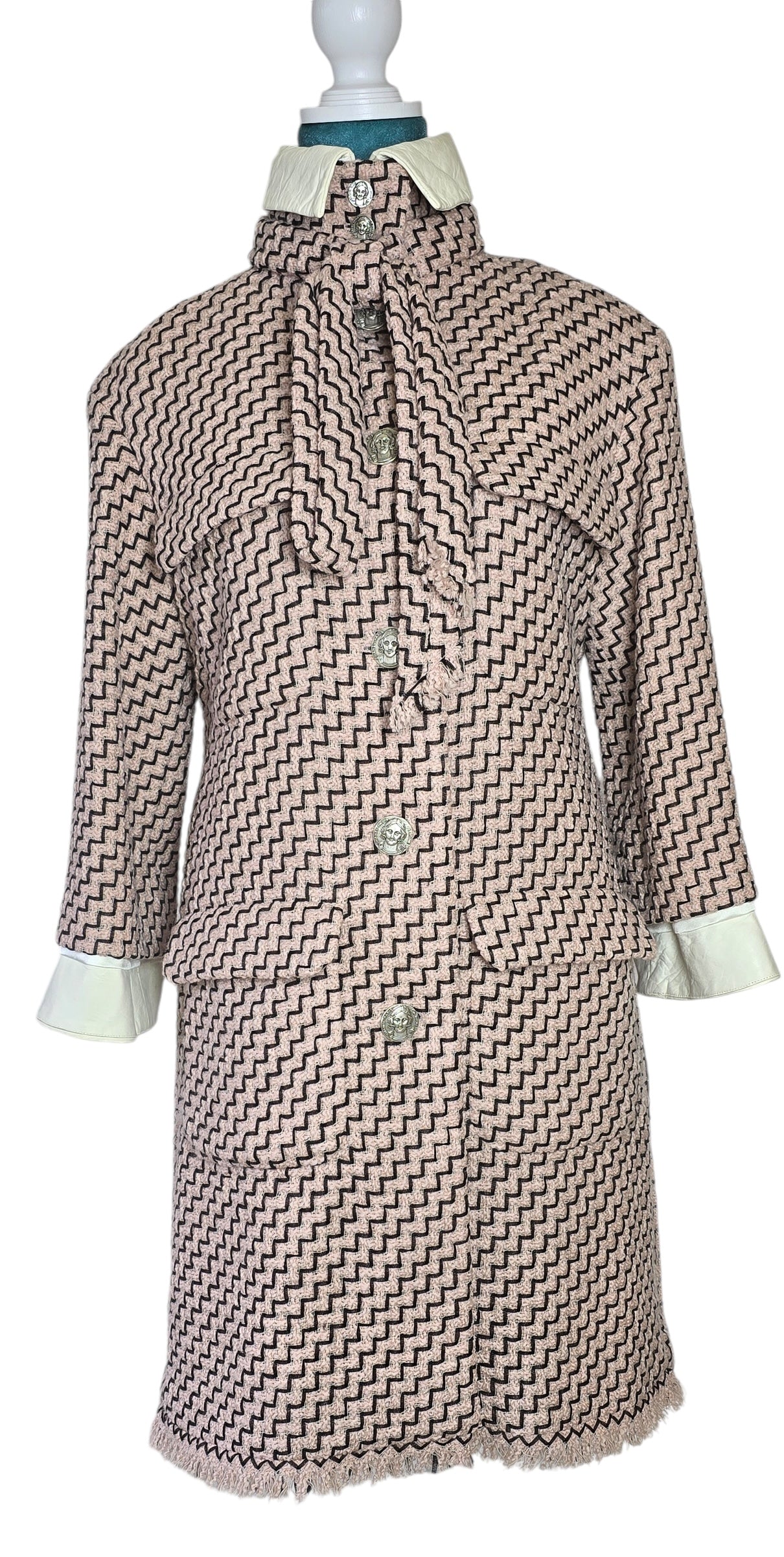Chanel 16A Paris-Rome Runway Pink White Dress Coat FR 38