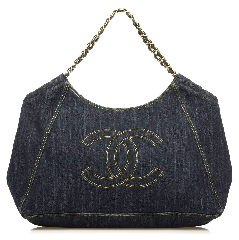 Chanel Blue Denim XL Coco Cabas Timeless Tote Bag with Pochette
