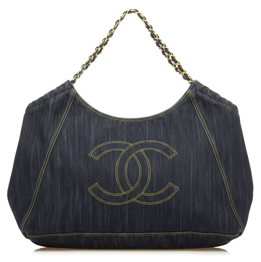 Chanel Blue Denim XL Coco Cabas Timeless Tote Bag with Pochette