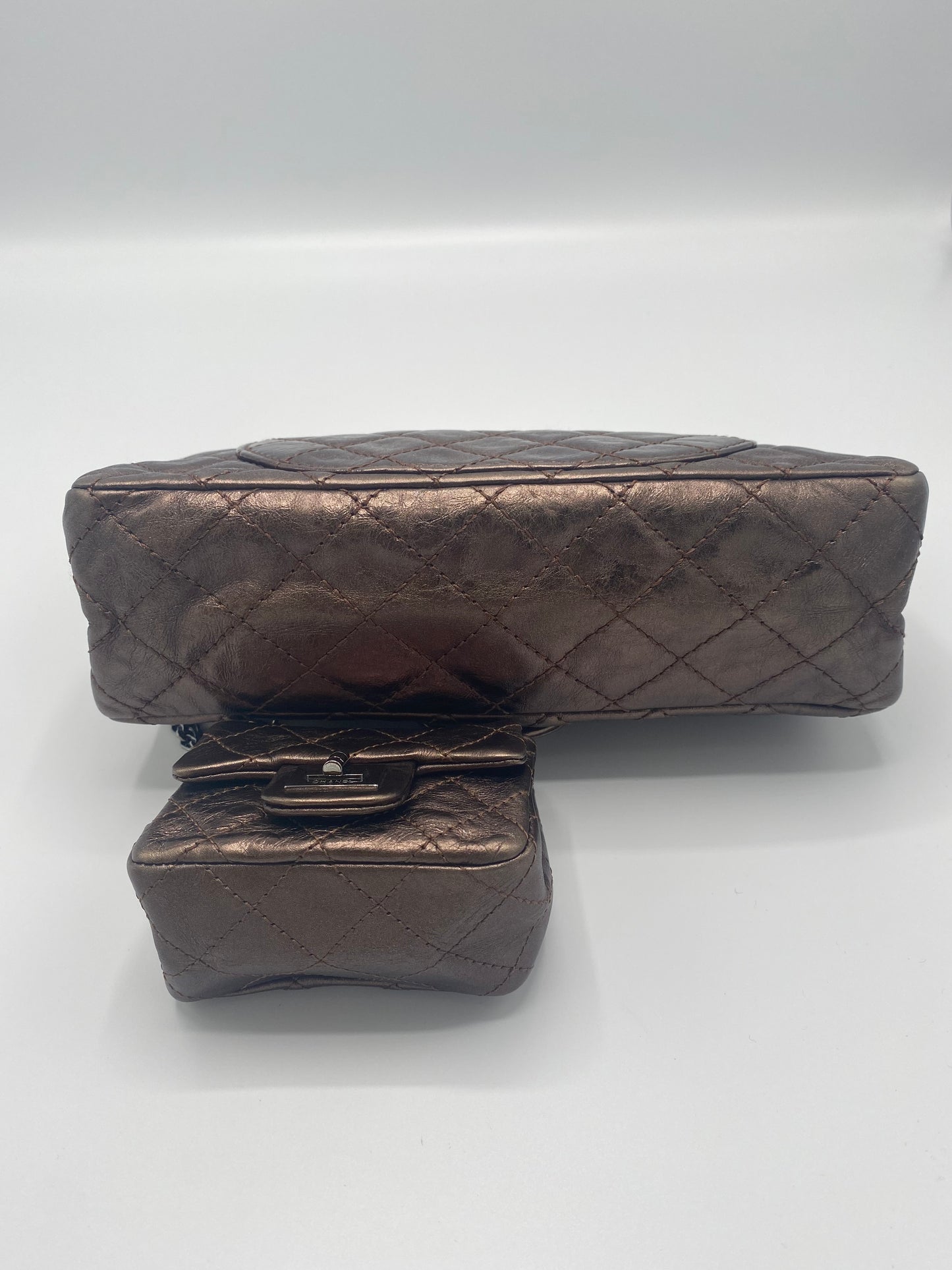 Chanel Bronze Quilted Leather Reissue 2.55 Classic 225 Flap Bag with Matching Coin Purse