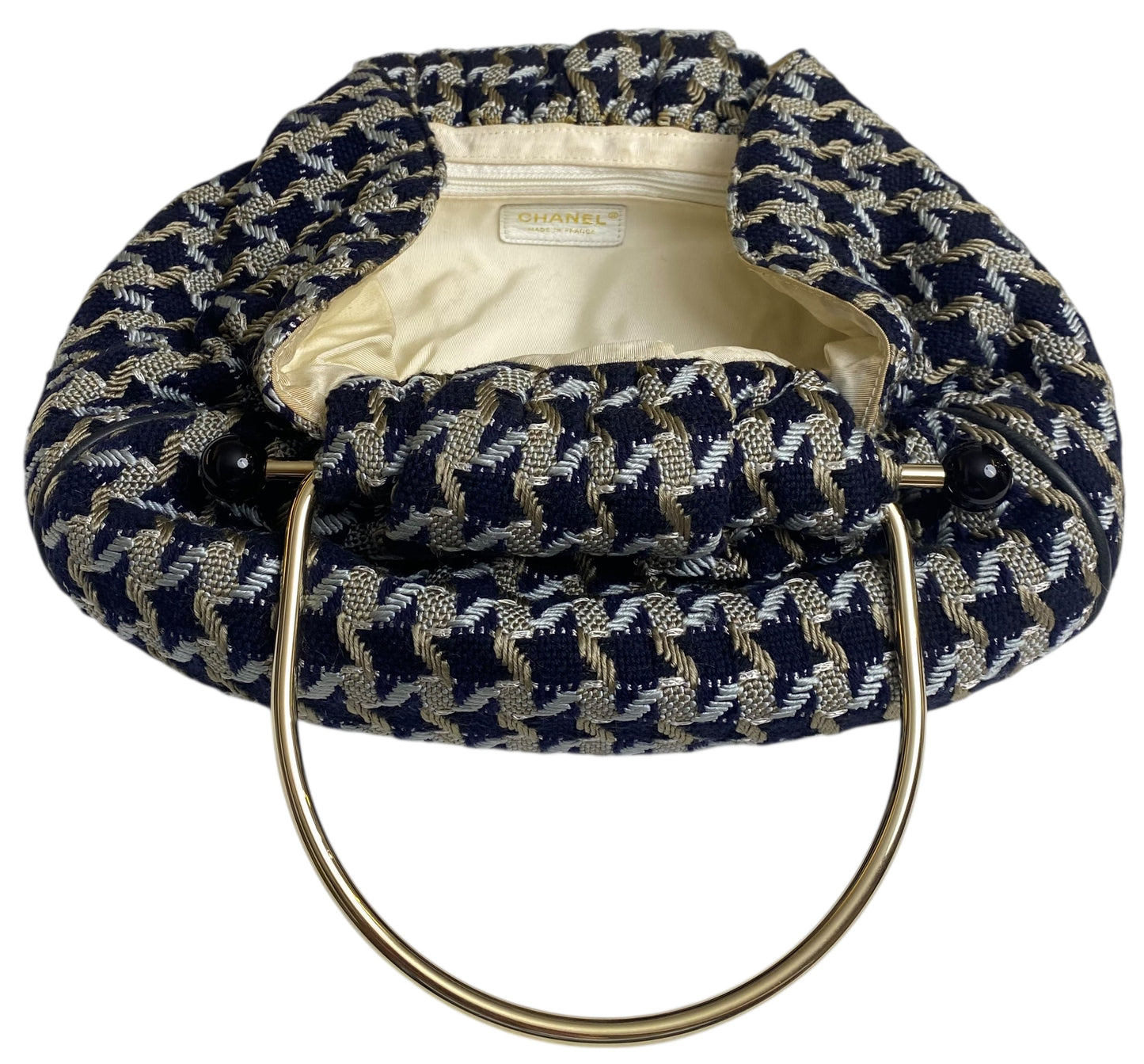 Rare Chanel 05P Runway Navy Blue Beige Tweed Top Handle Basket Bag