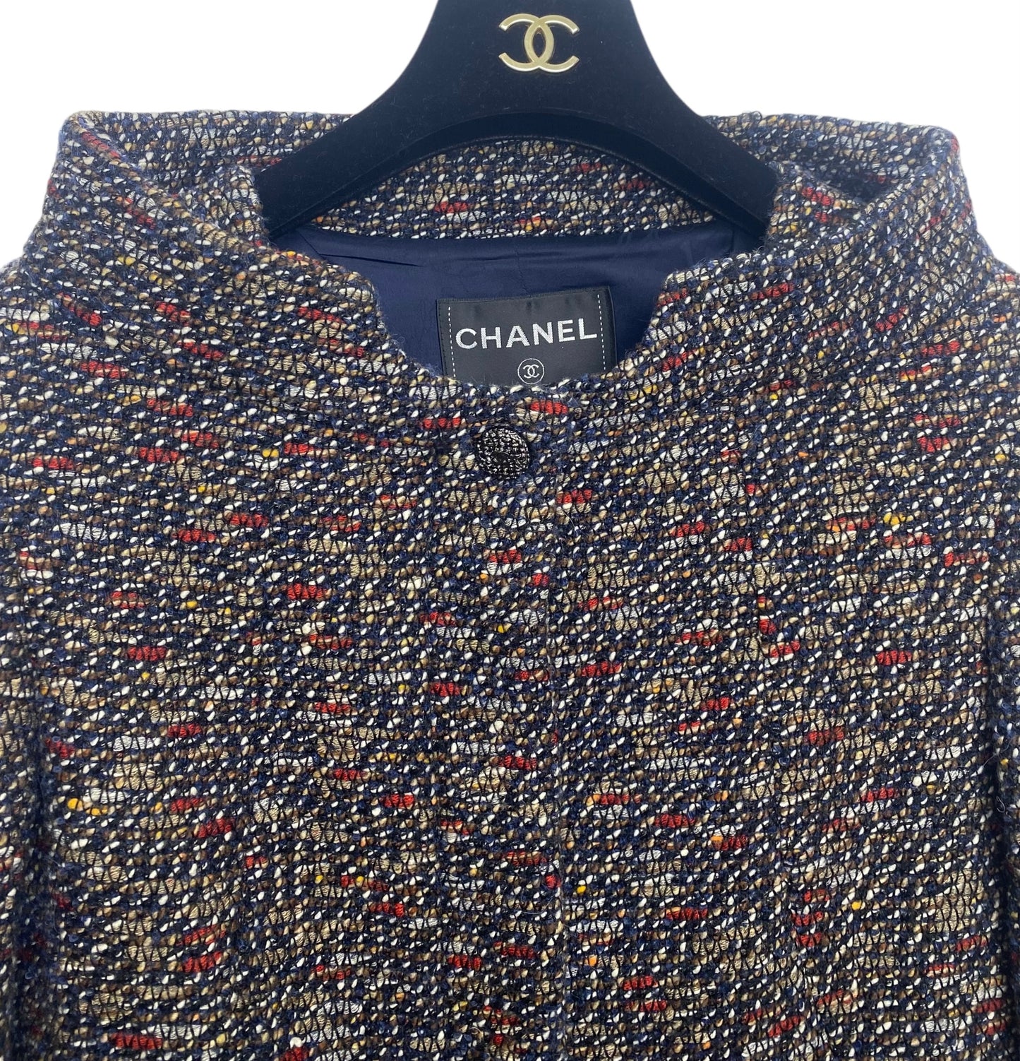 CHANEL 12A BOMBAY BLACK BROWN RED BEIGE NAVY TWEED JACKET FR 36