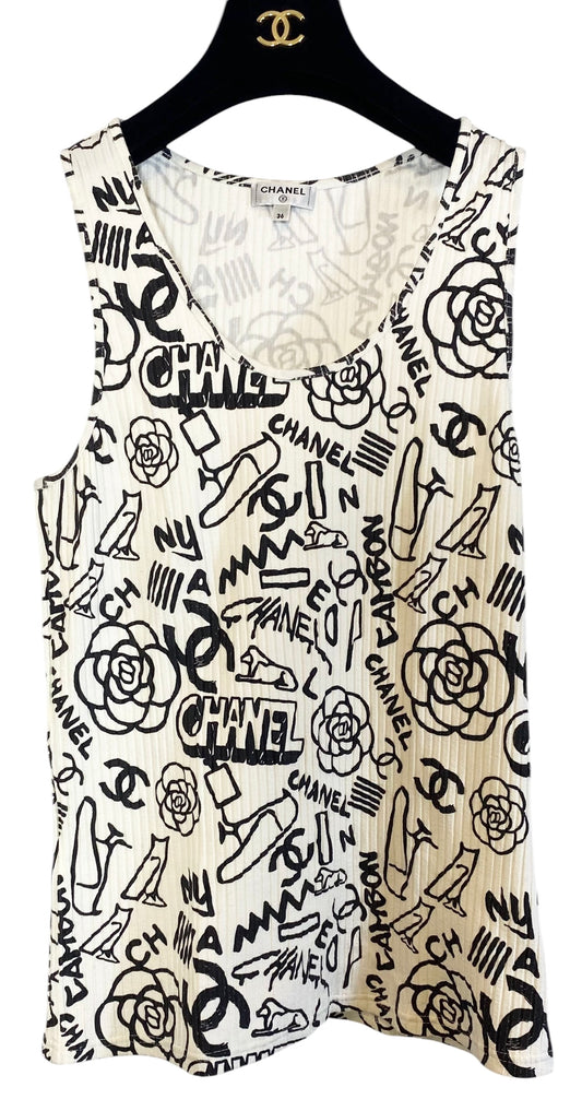 Chanel 19A Paris-New York Egypt Graffiti Tank Top Size FR 36