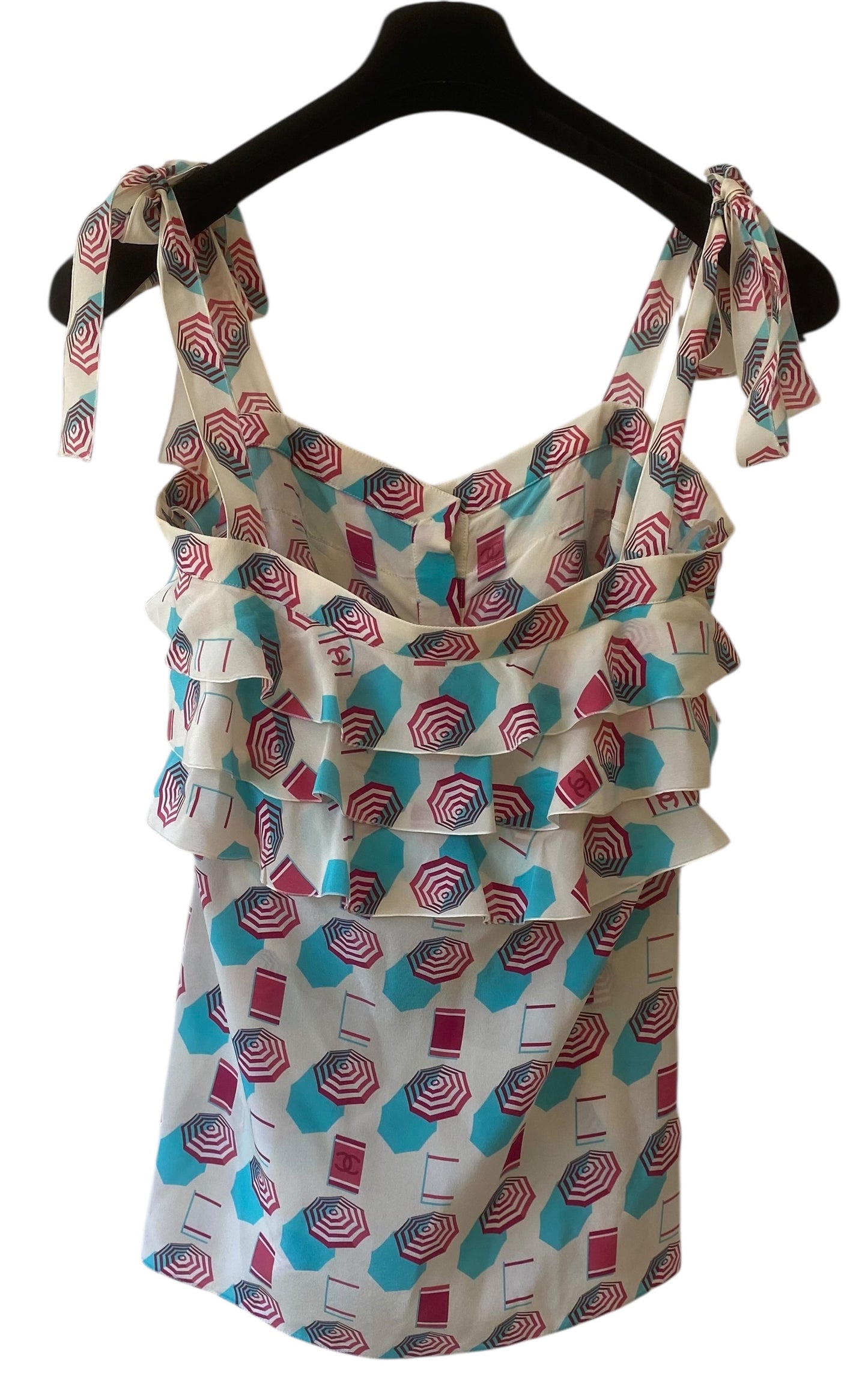Chanel 19S Runway Umbrella Shells Motif Silk Multicolor Blouse FR 36