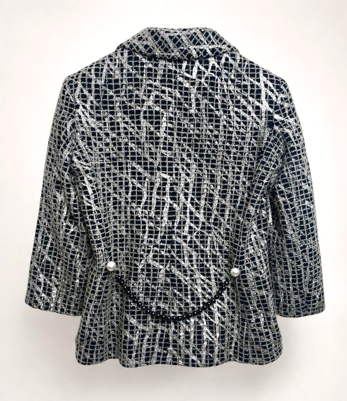 Chanel 12P Double Breasted Silver Metallic Graffiti Black Jacket FR 36