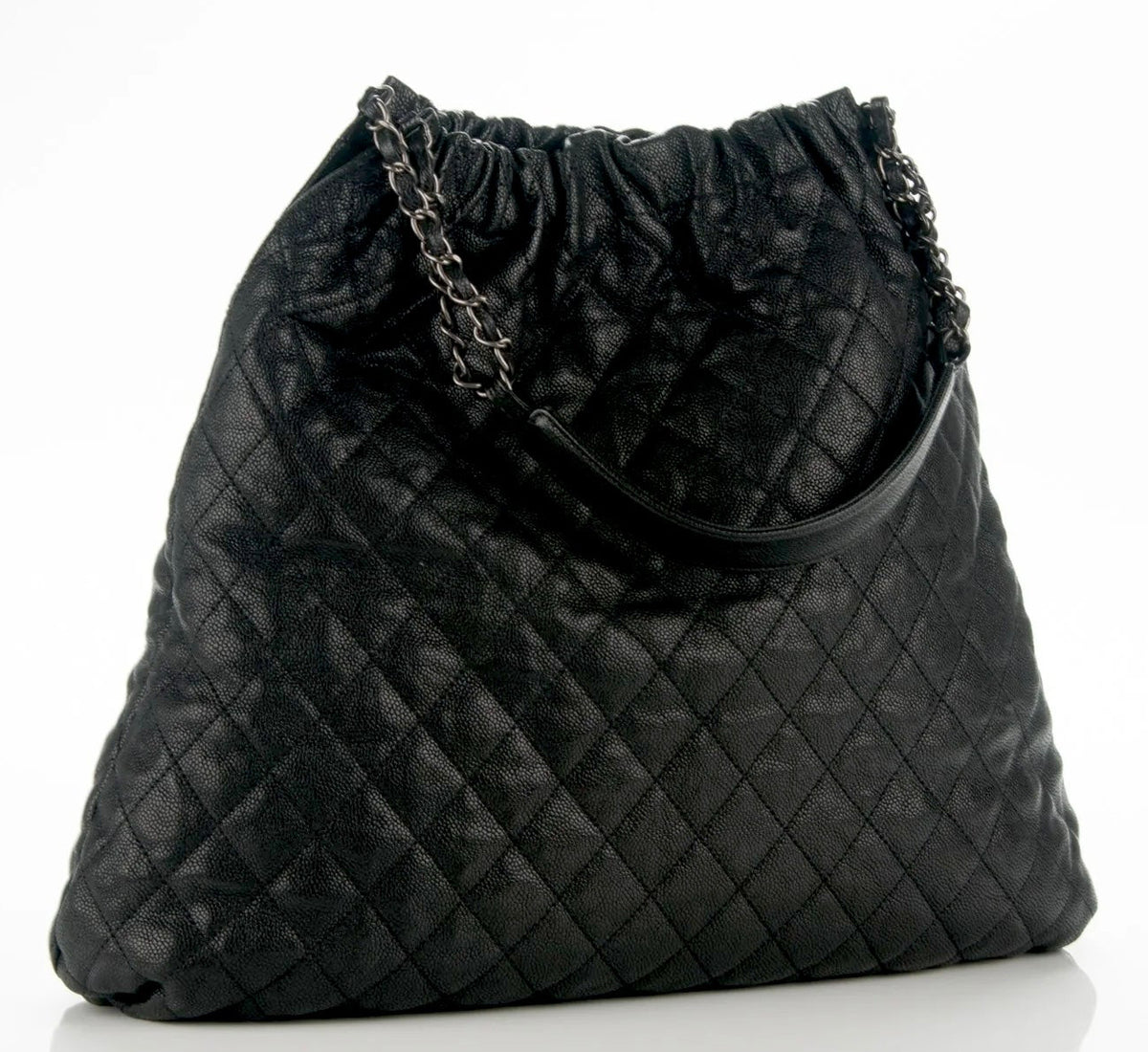 Chanel 10A Large Black Caviar Quilted Elastic Tote Shoulder Bag