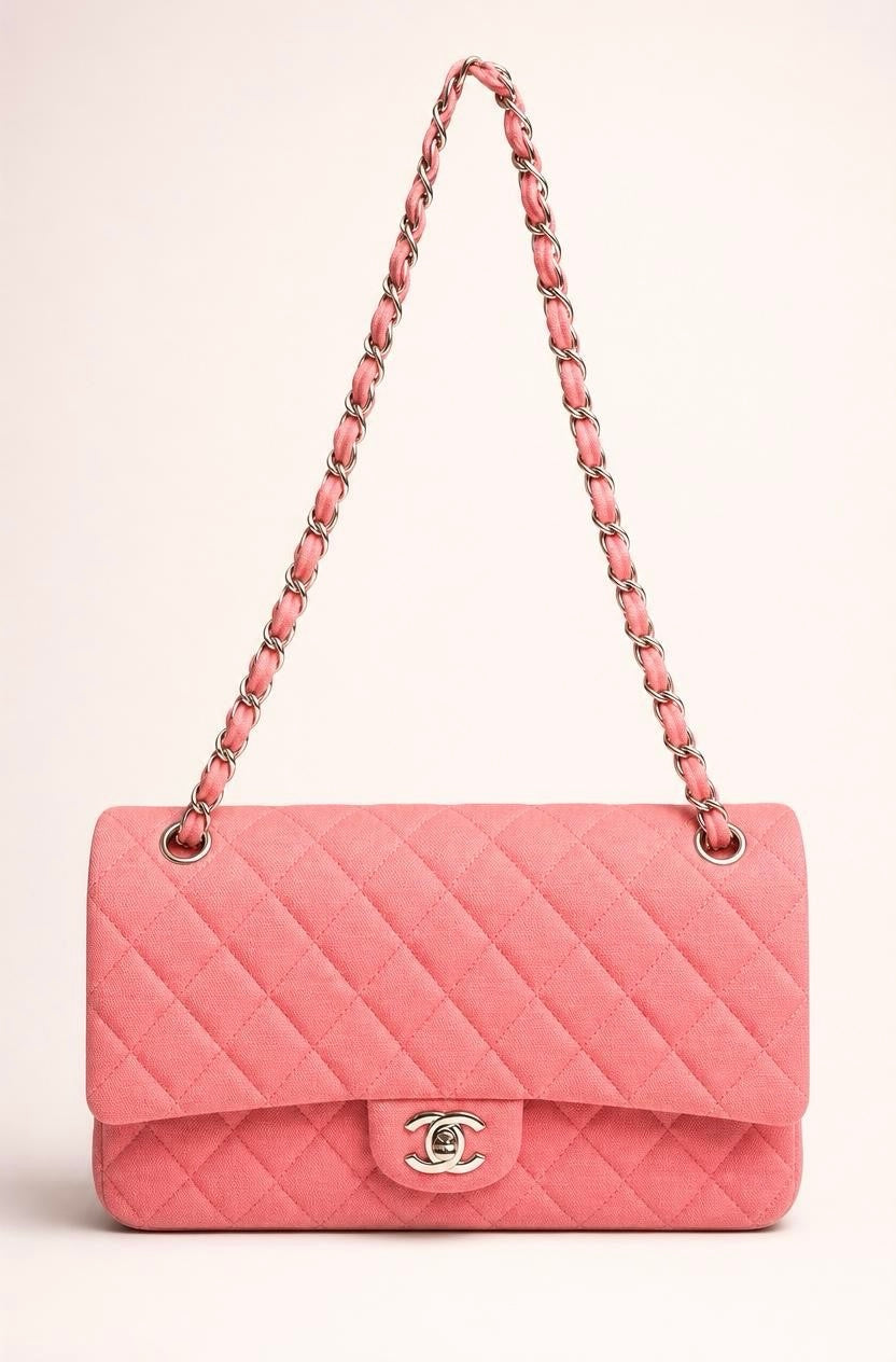 Chanel 14A Supermarket Pink Jersey Medium Classic Timeless Double Flap Bag