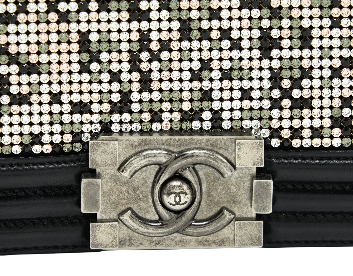 Chanel 14P Limited Edition Swarovski Crystals Strass Small Black Leather Boy Handbag