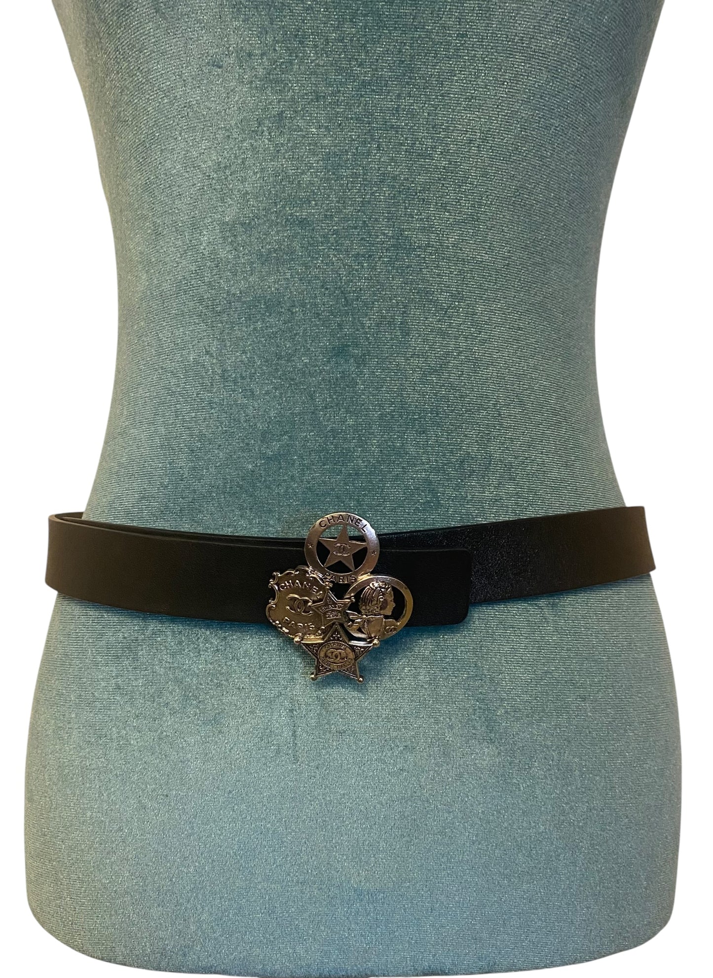 Chanel 14A Paris Dallas Black Leather Belt Size 95/38