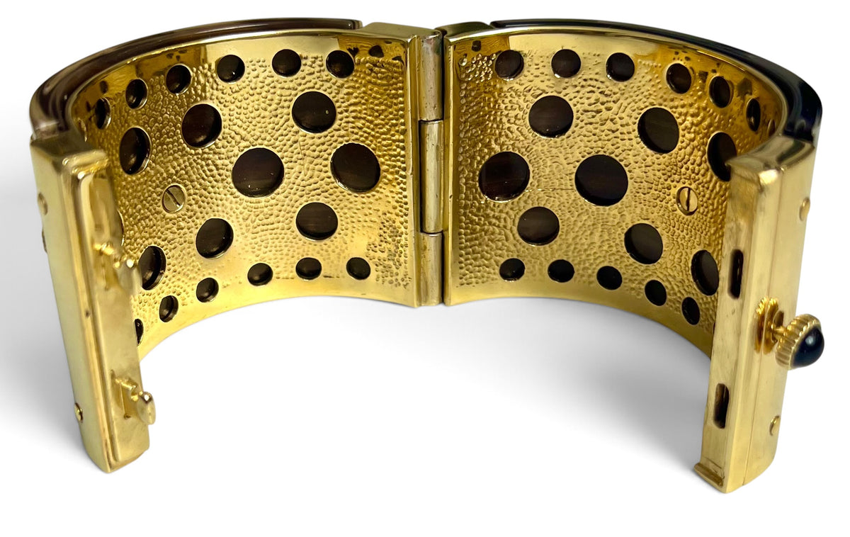 Vintage Roberto Cavalli Brown Western BullHead Chain Bracelet Cuff