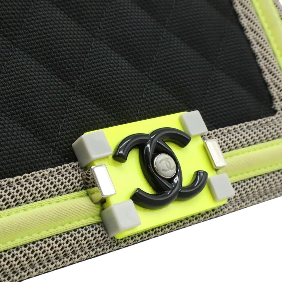 Chanel 2016 Small Canvas Quilted Neon Yellow Black Fluo Boy Flap