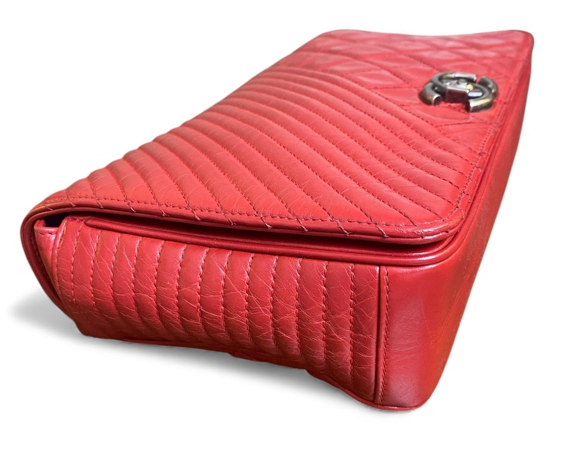 Chanel Red Quilted Glazed Aged Calfskin Leather Medium Coco Boy Flap Bag