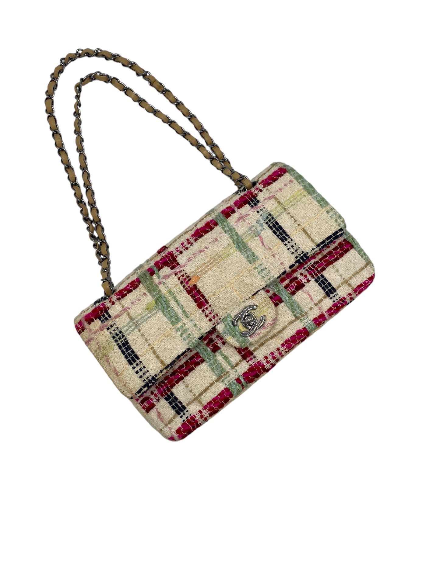 Chanel Multicolor CC Classic Timeless Tweed Medium Double Flap Bag with Ruthenium Hardware