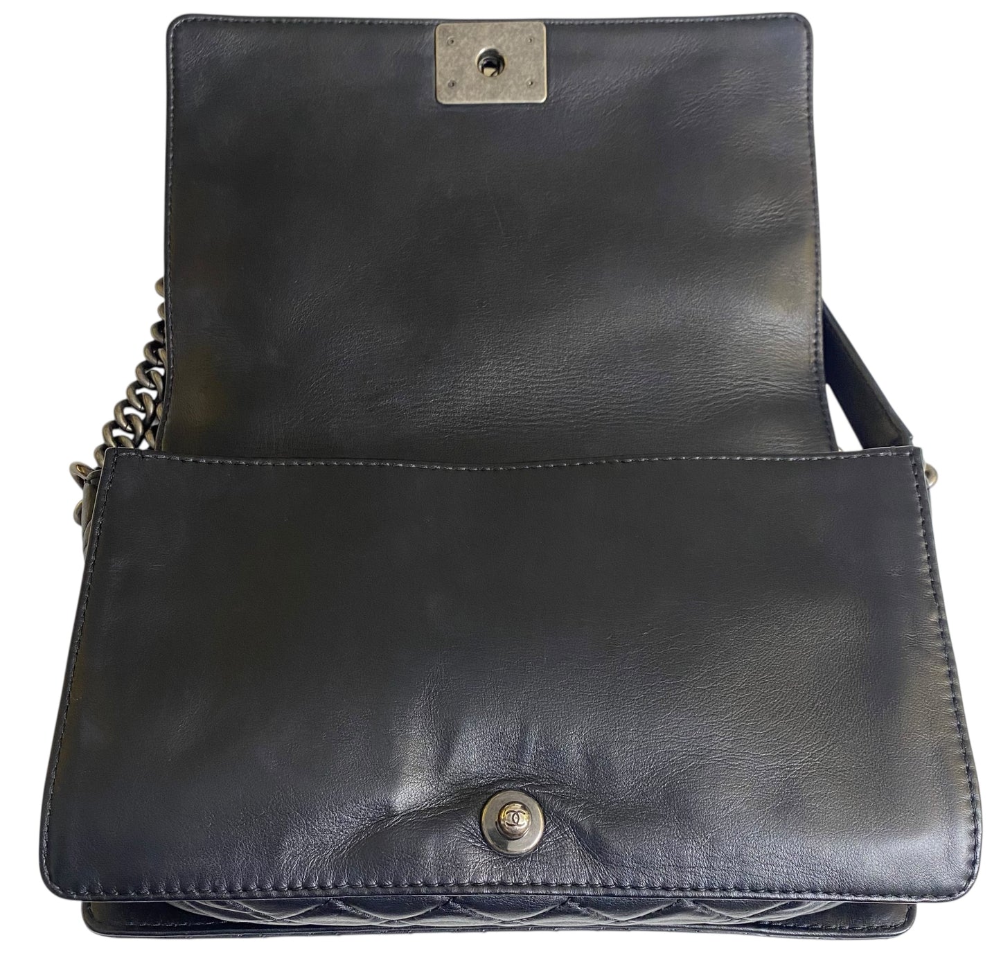 Chanel 13A Enchained Boy Bag Black Leather Old Medium Flap Bag