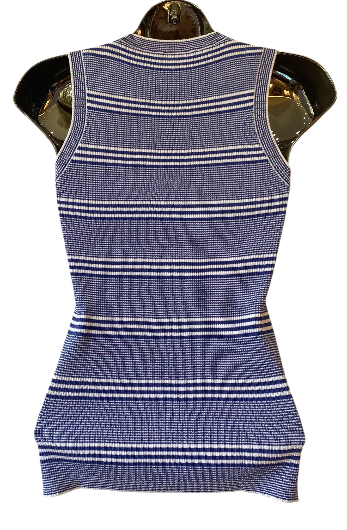 Chanel 19C La Pausa Blue White Striped Cotton Knit CC Logo Tank Top Blouse FR 38
