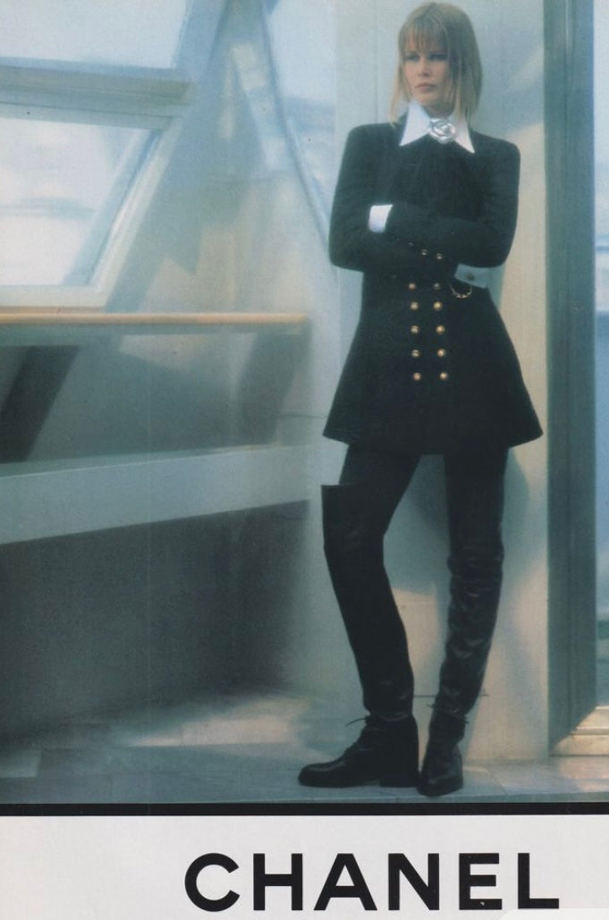 Rare Vintage Chanel 90s Claudia Schiffer Black Leather CC Riding Boots EU 36 (fits 37)