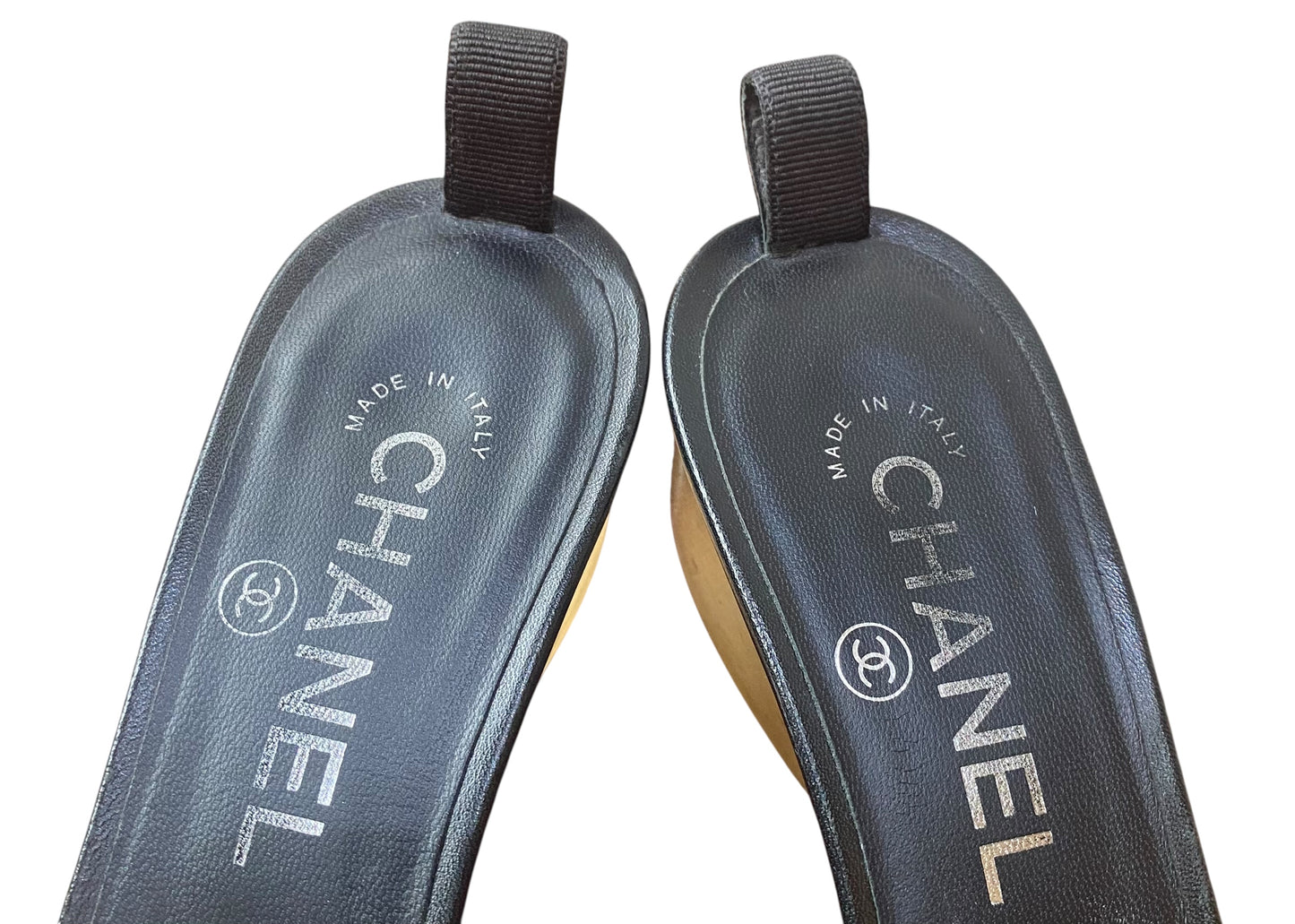 Chanel 19S Runway PVC Black Leather Letters Resin Block Heel Mule Slides EU 37.5C