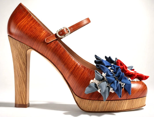 CHANEL 10P RUNWAY FLORAL PLATFORM MARYJANE WOODEN HEELS EU 39