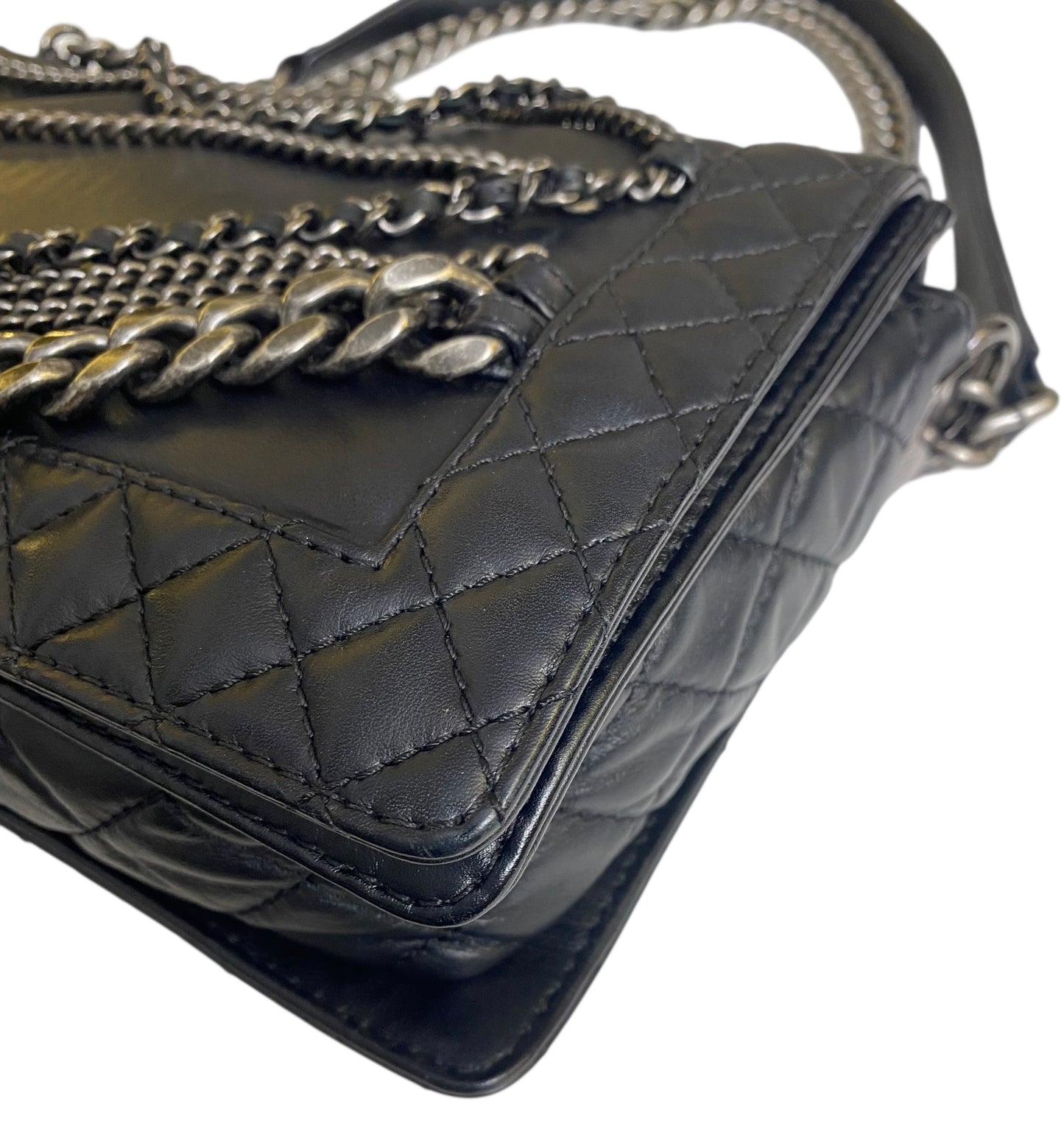 Chanel 13A Enchained Boy Bag Black Leather Old Medium Flap Bag