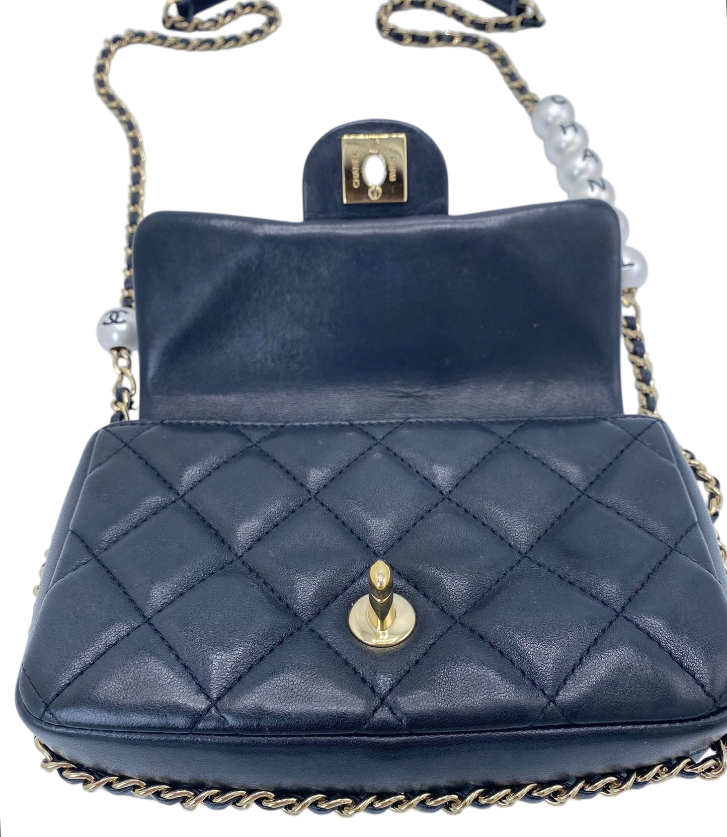 Chanel 2020 My Precious Pearls Black Lambskin Quilted Small Flap Bag GHW