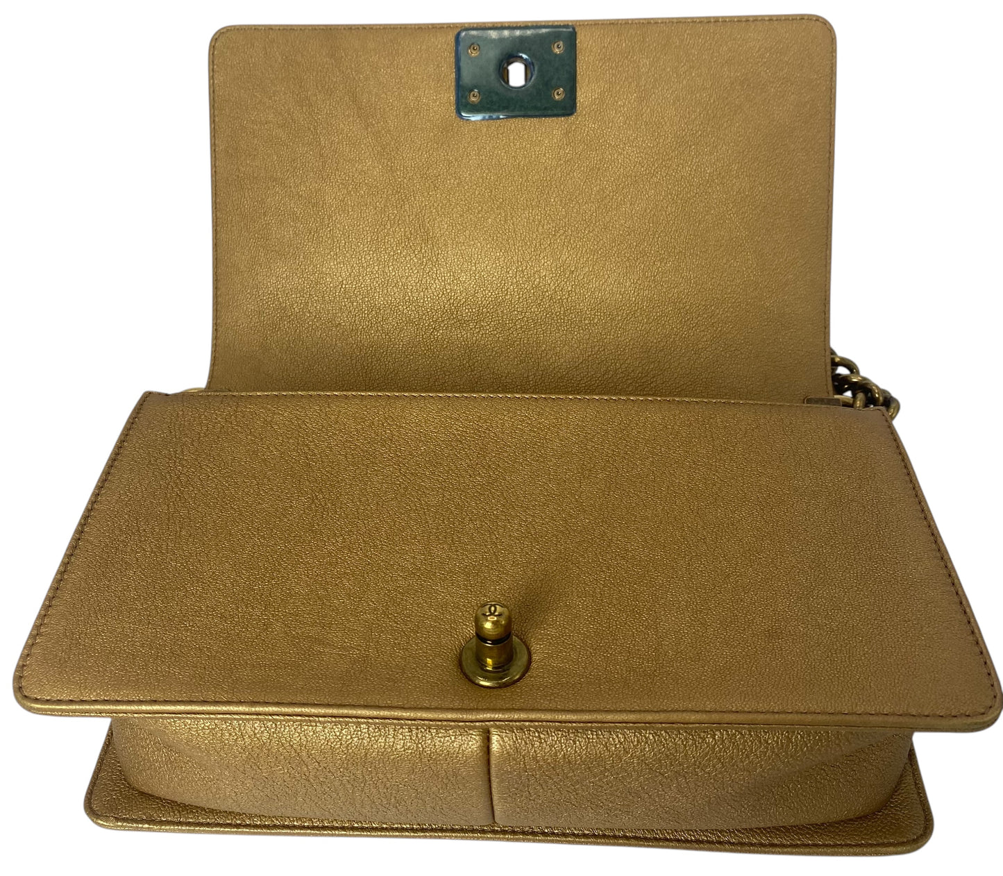 Chanel 15C Metallic Gold CC Cut Out Old Medium Boy Bag