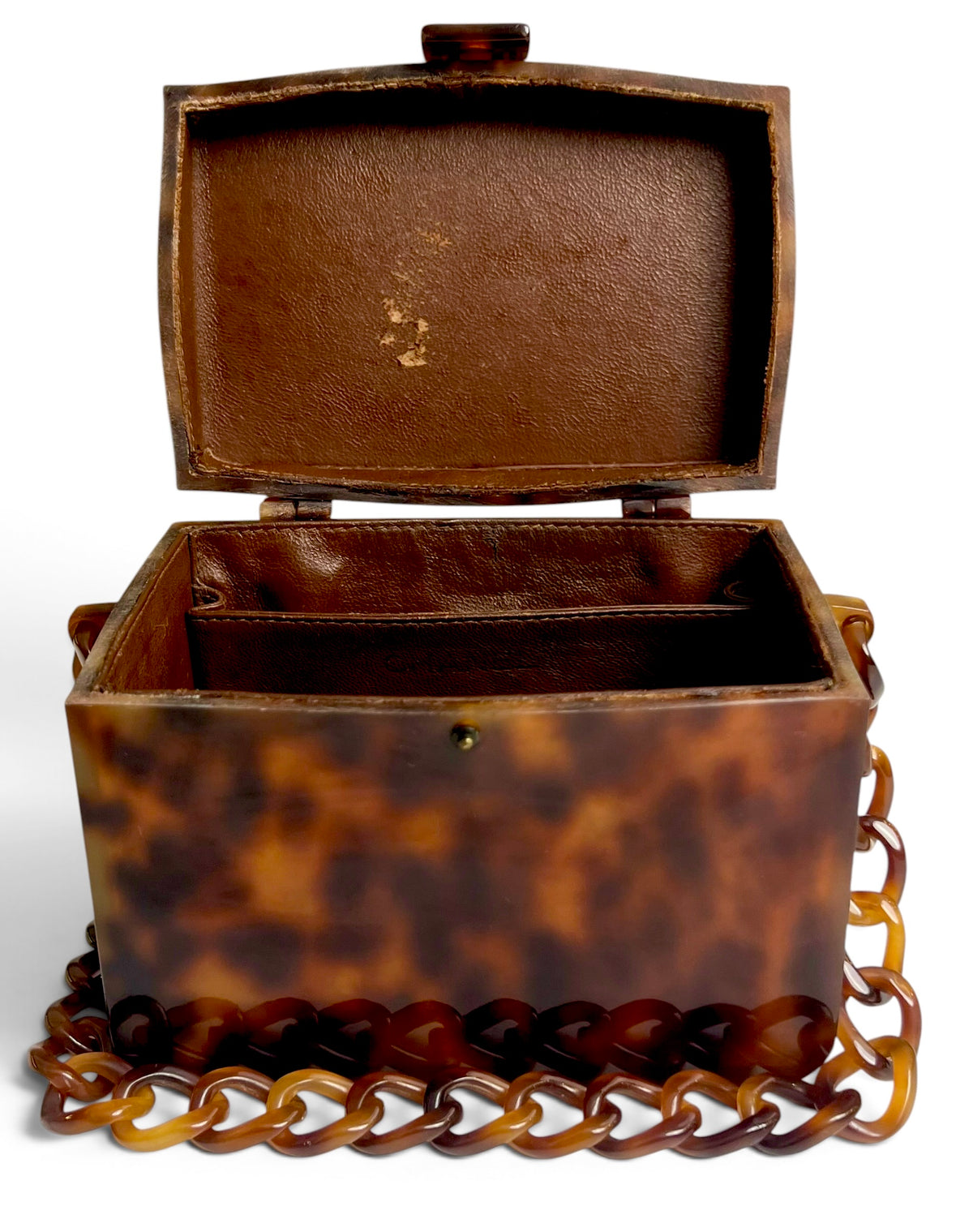 EXTRA RARE Vintage Chanel 1994-1996 Tortoiseshell Plexiglass Mini Box Vanity Bag