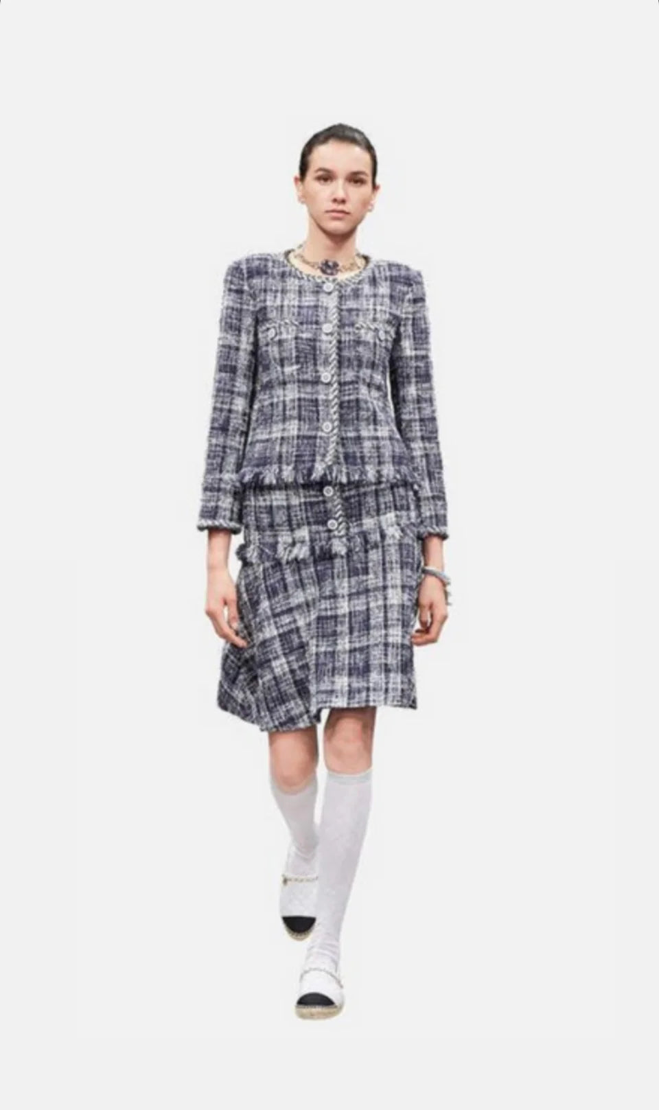 CHANEL 18P BLUE FANTASY TWEED LESAGE JACKET FR 42