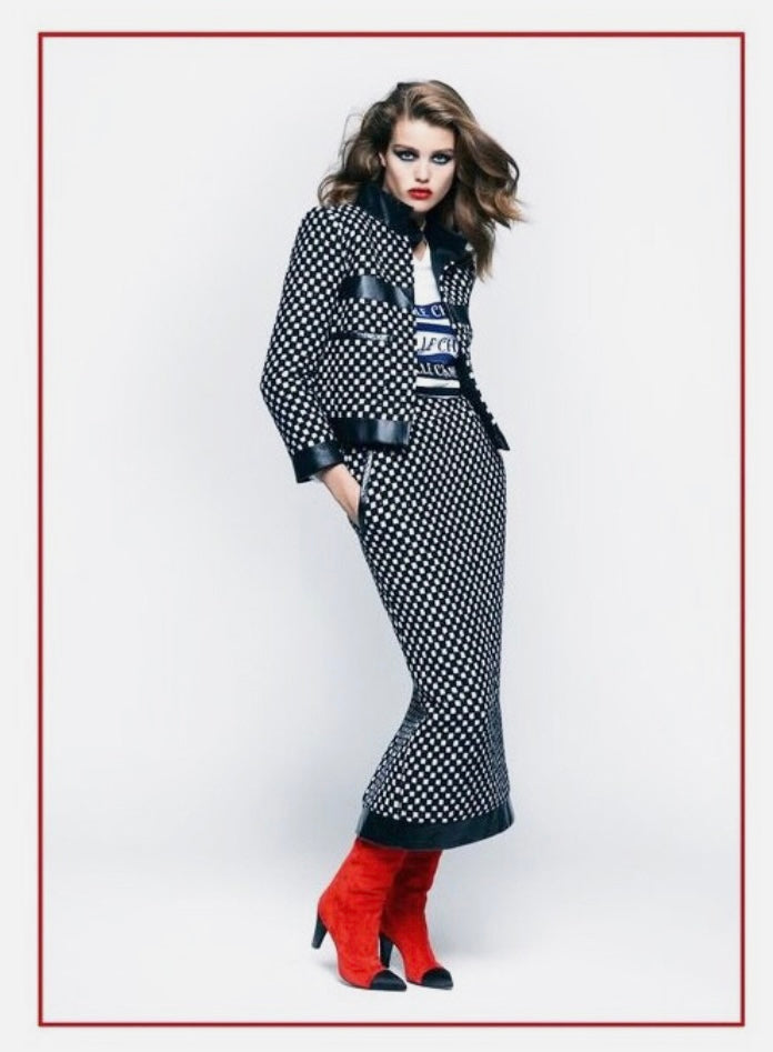 Chanel 17B Metropolitan Checker Sequin Leather Trim Zip Up Jacket FR 42