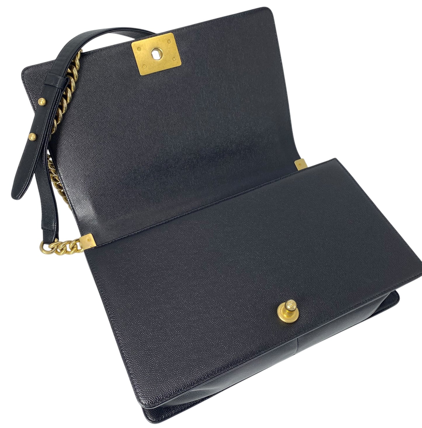 Chanel 2019 Black Caviar New Medium Boy Bag Aged Gold Hardware