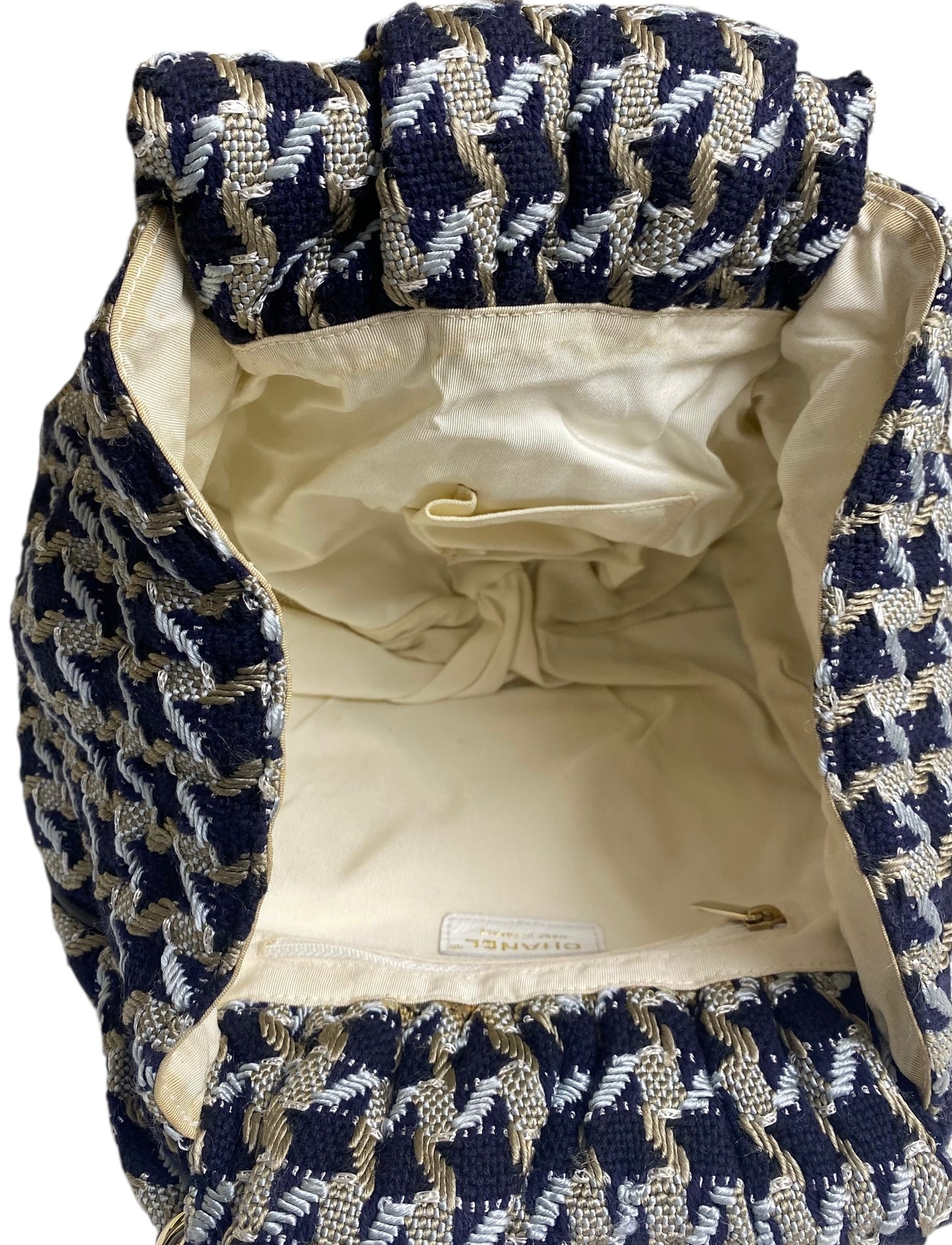 Rare Chanel 05P Runway Navy Blue Beige Tweed Top Handle Basket Bag