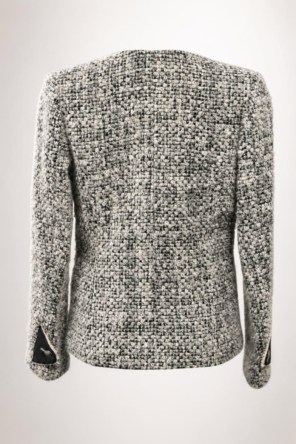 Chanel 10A Shanghai Shearling Tweed CC Grey Black Jacket Coat FR 36