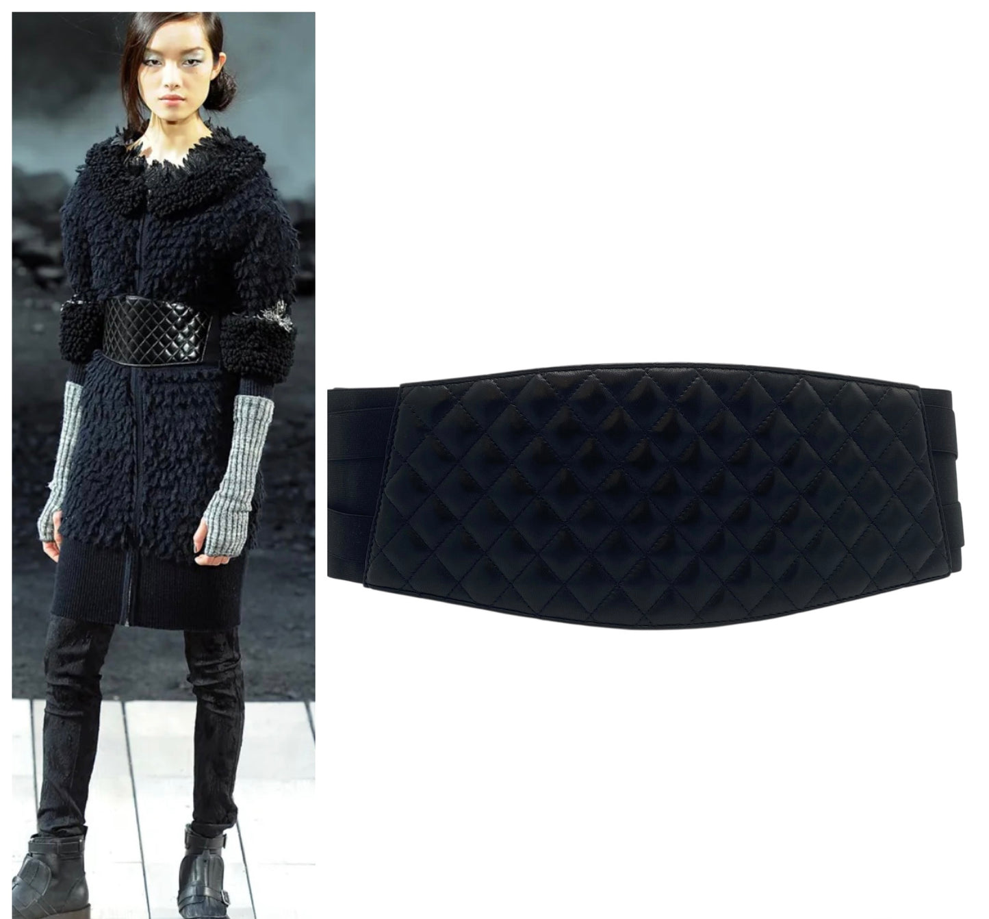 Chanel 11A Black Quilted Lambskin Wide Corset Belt Size M