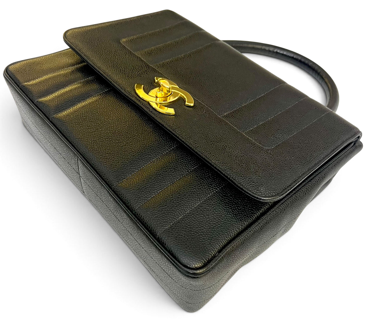 CHANEL VINTAGE 90s BLACK CAVIAR JUMBO KELLY VERTICAL FLAP BAG 24K GHW