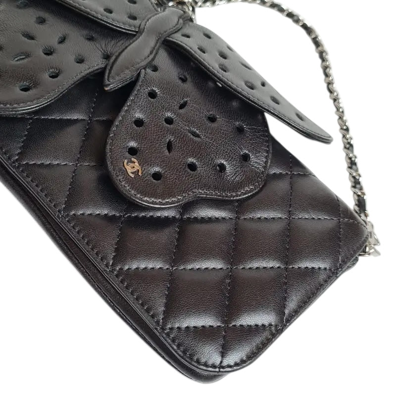 Rare Chanel 2011 Lambskin Black Butterfly Ornament Clutch Crossbody Flap Bag