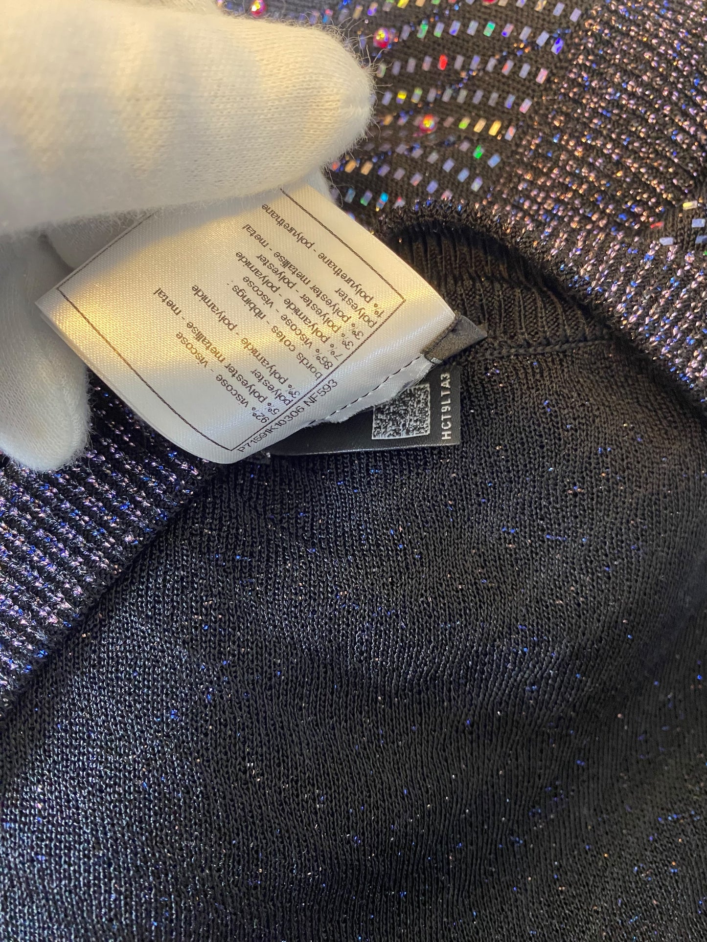 Stunning Chanel 21K Beaded Crystal Sequin Navy Black Iridescent Jumpsuit FR 36