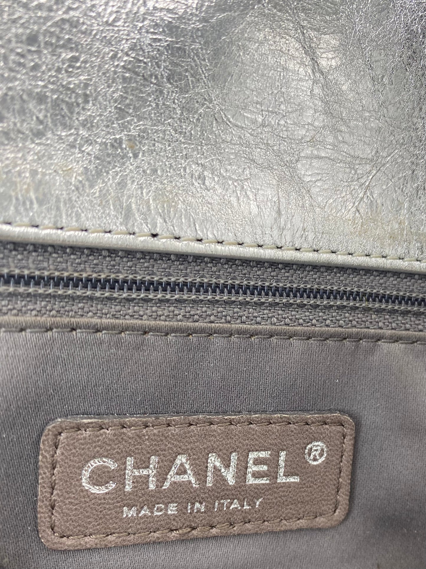 Chanel 08P CC Cutout Silver Metallic Limited Edition Medium Flap Bag