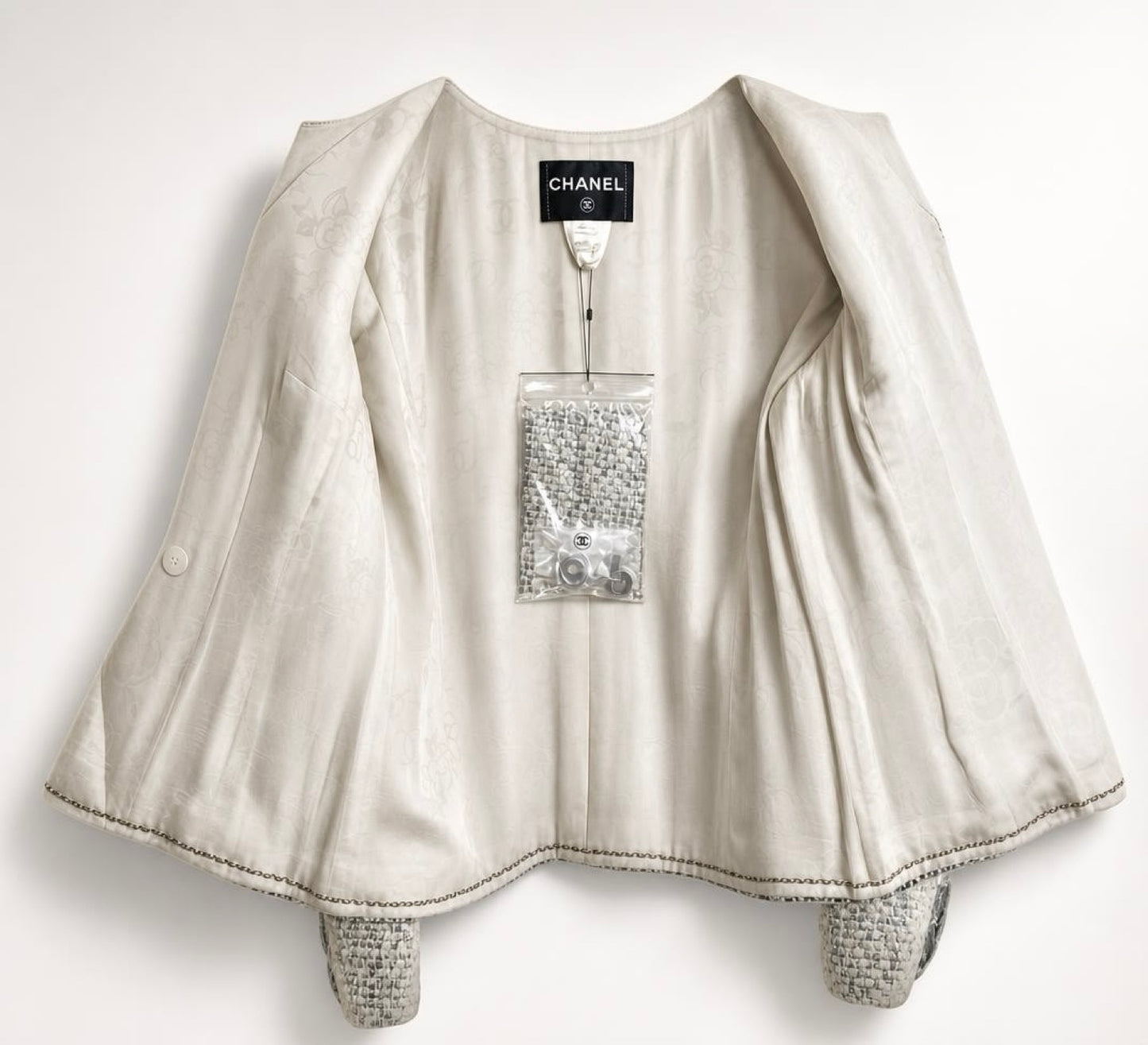 Chanel 10A Shanghai Shearling Tweed CC Grey Black Jacket Coat FR 36