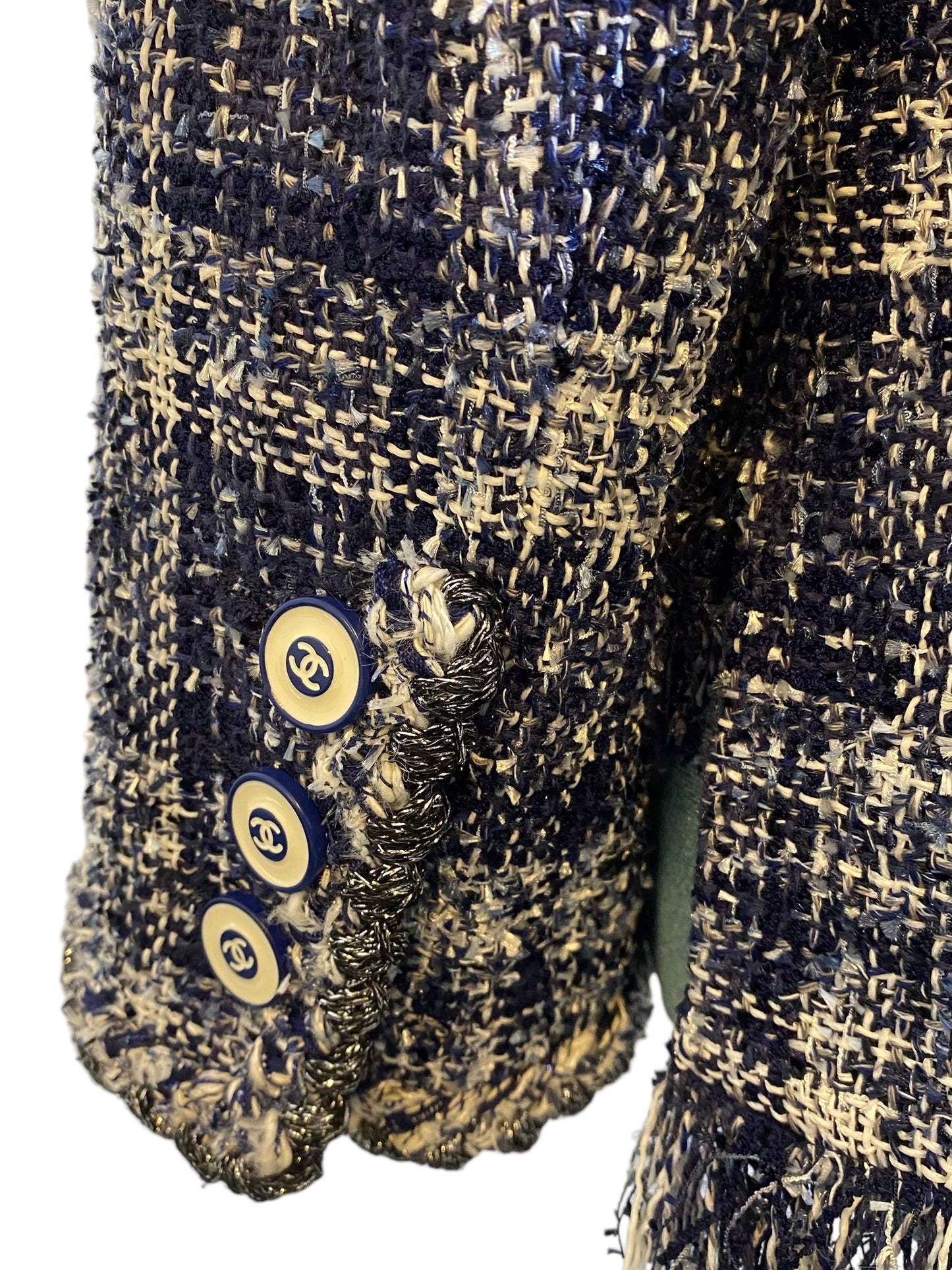 CHANEL 18P BLUE FANTASY TWEED LESAGE JACKET FR 42
