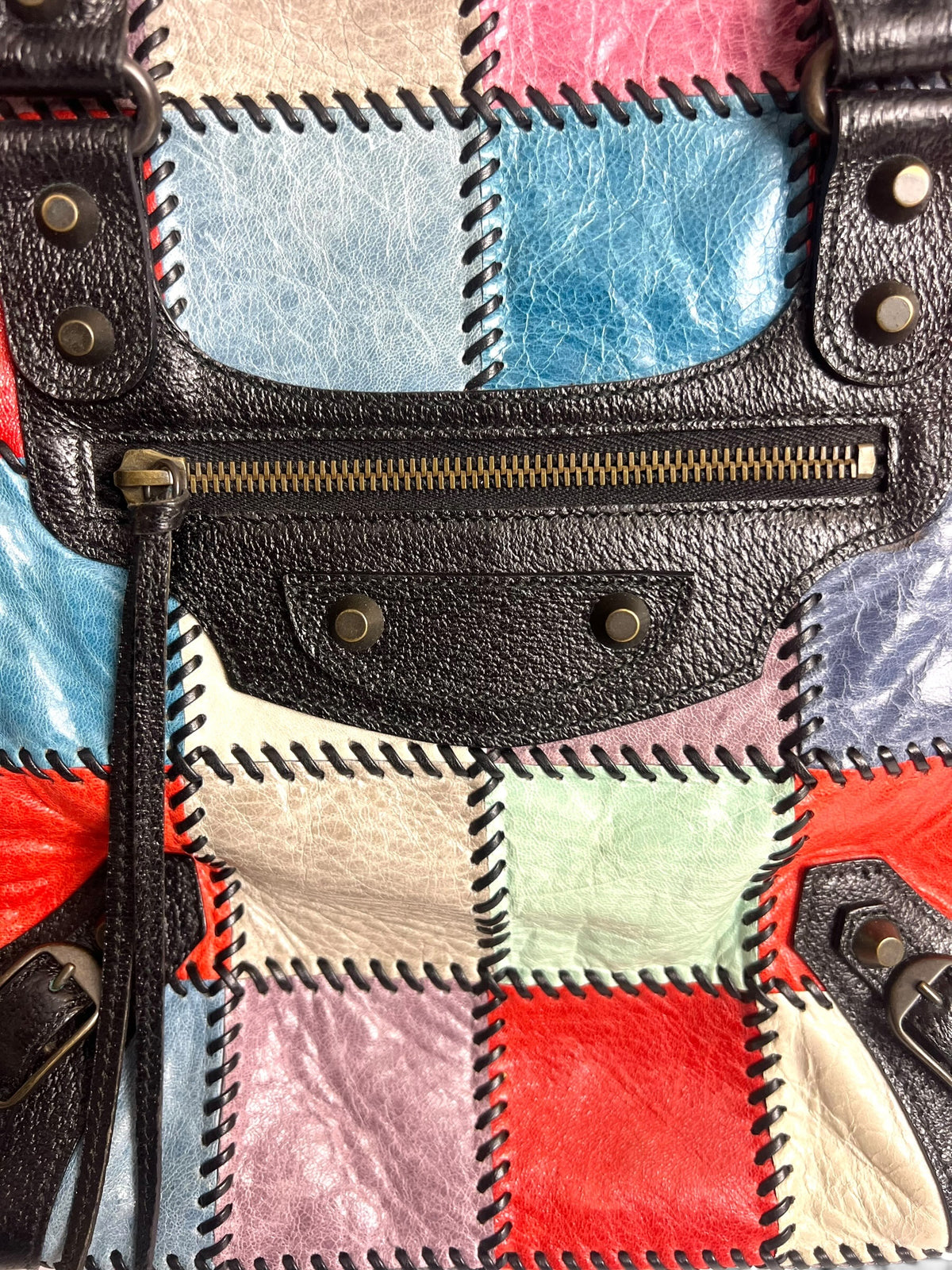 RARE BALENCIAGA VINTAGE MULTICOLOR PATCHWORK CITY TOTE BAG