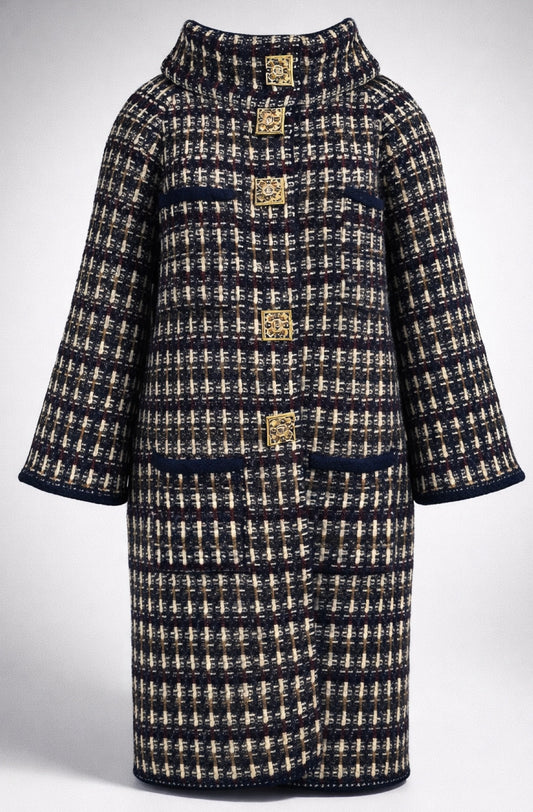 Iconic Chanel 11A Paris-Byzance Multicolor Gold Metallic Wool Tweed Coat FR 44