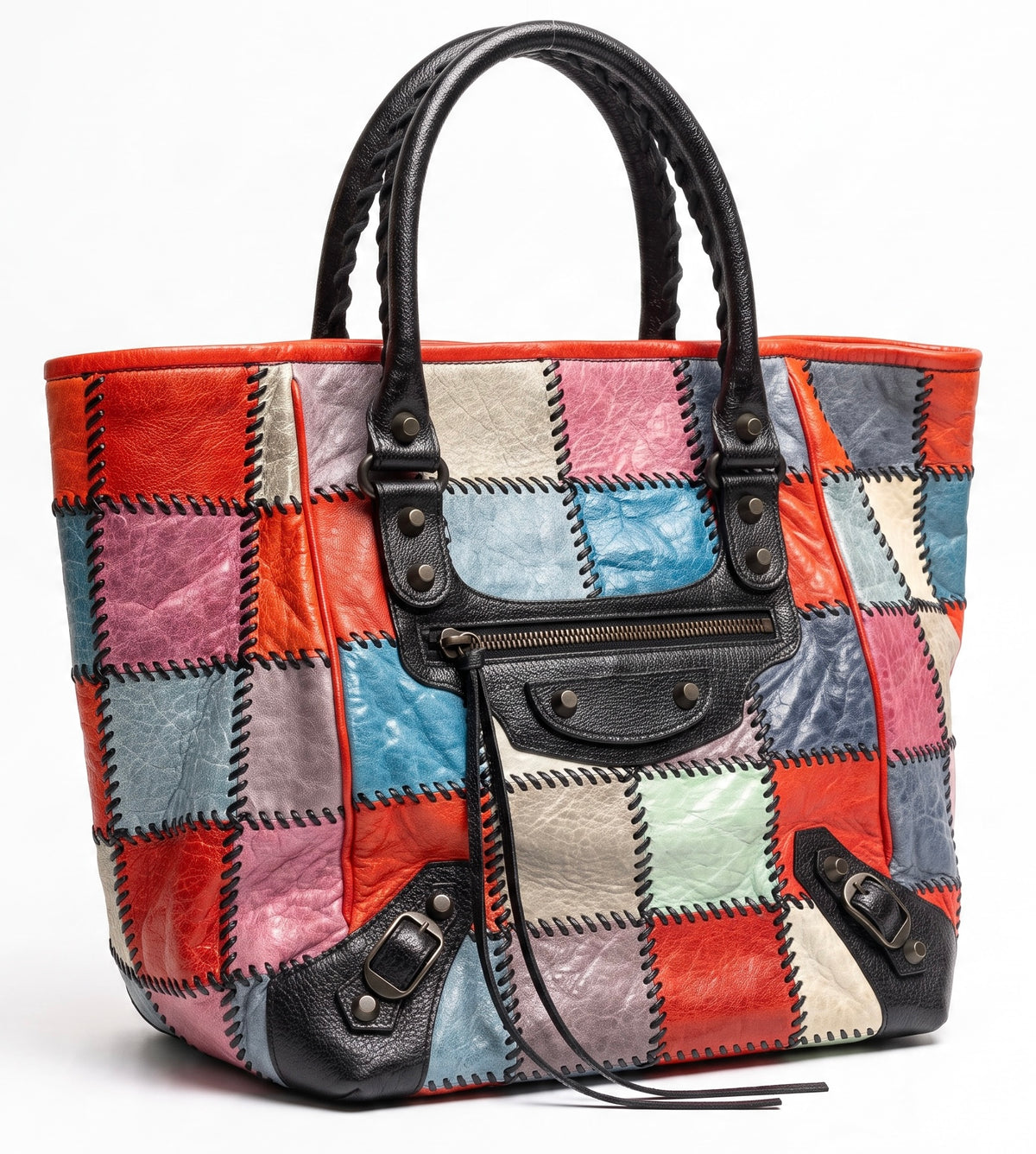 RARE BALENCIAGA VINTAGE MULTICOLOR PATCHWORK CITY TOTE BAG