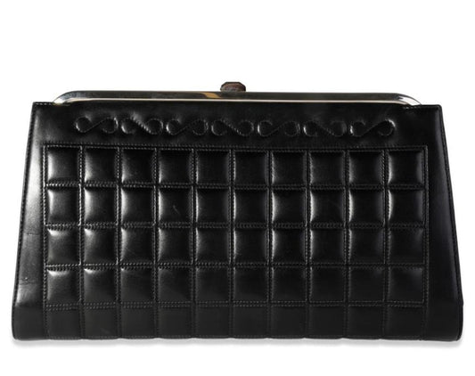 Chanel Vintage Black Quilted Lambskin Chocolate Bar Frame Clutch