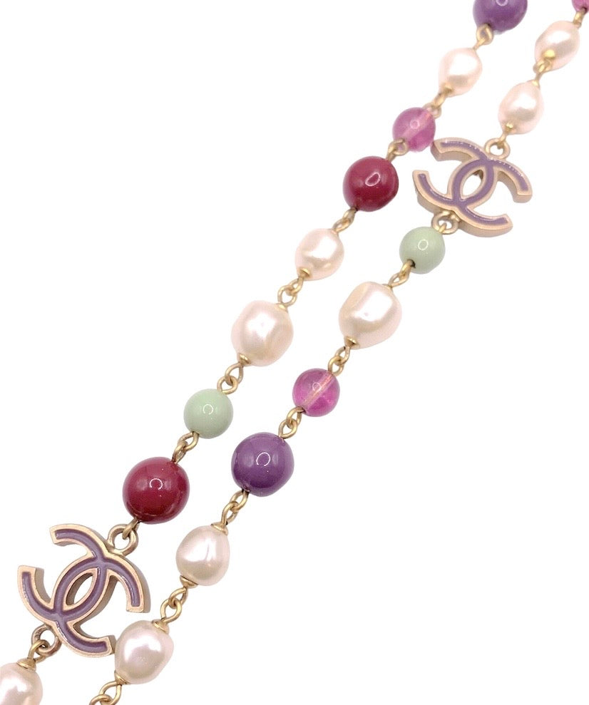 Chanel 11P Extra Long Strand CC Multicolor Necklace Gold Hardware